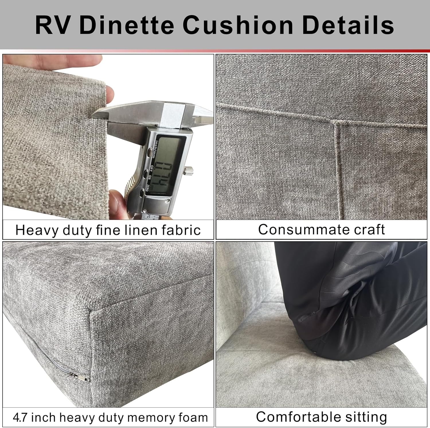 Dulepax RV Dinette Booth Cushions with Memory Foam，Replacement Camper Cushions，Dinette Seat for Camper Trailer，Rv Dinette Seat Including 1 Backrest & 1 Bench,Rv Sofa,Rv Couch,Grey,36Inch. image number 3