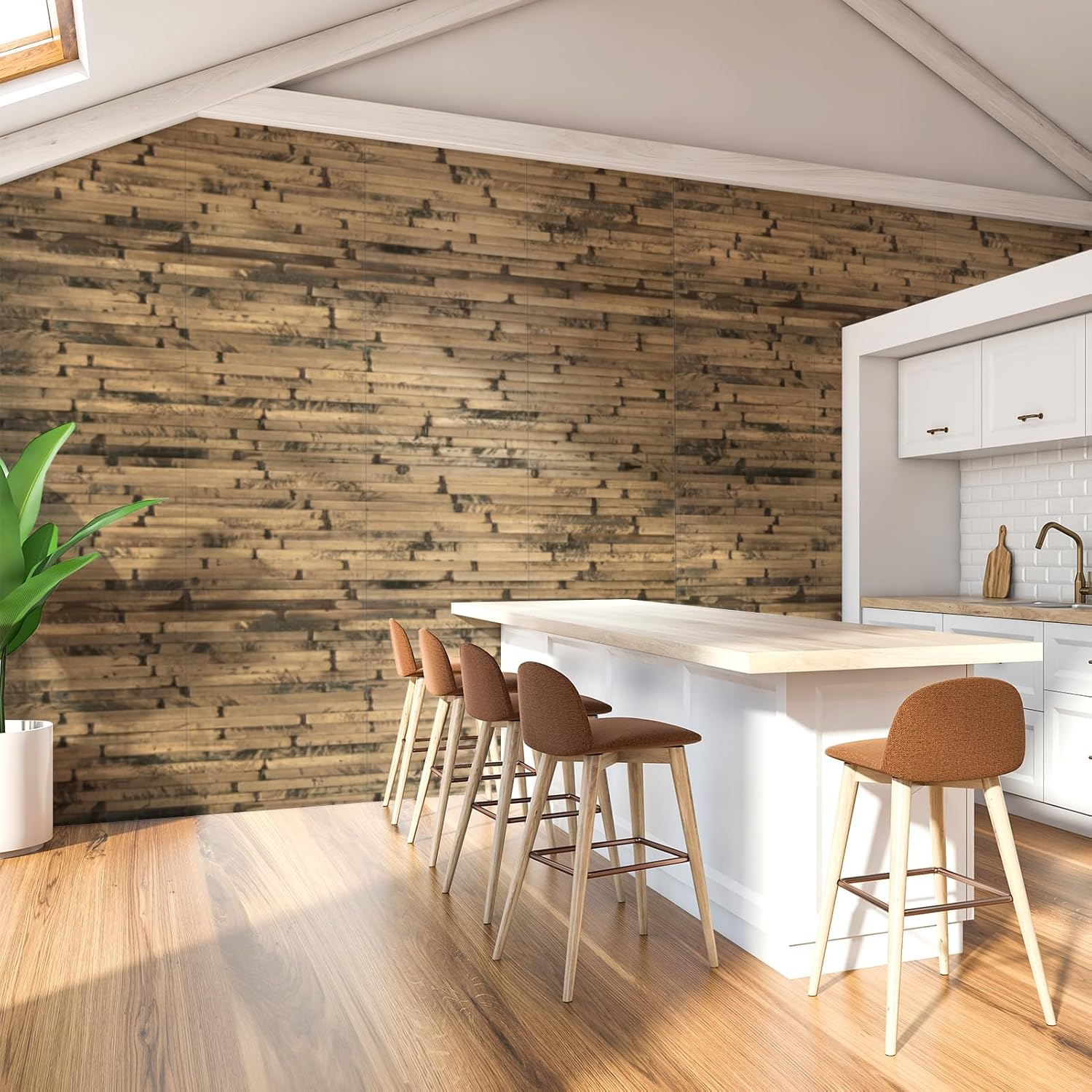 Art3D Natural Bamboo Wall Panel for Interior Wall Decor, Renewable Pole Wrap Wainscoting Paneling for Wall Ceiling Furniture Cabinet Office, 244X30 CM - Dark Burned image number 2