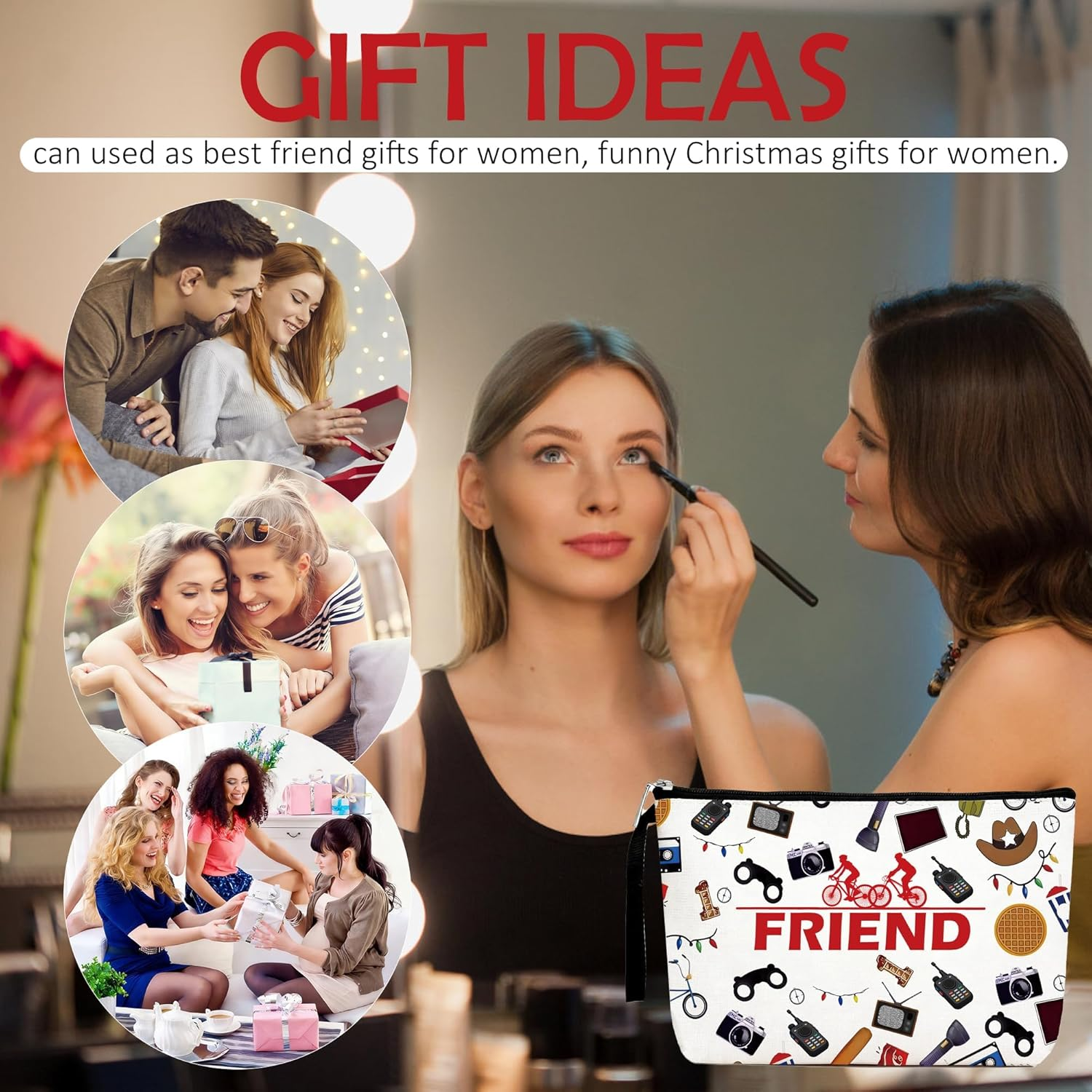 Friendship Travel Makeup Bag, Cool Thing Merch Gifts, Large Capacity Cosmetic Bags for Women with Handle, Valentines Day Gifts for Girlfriend Bestie Sister Toiletry Organizer Christmas Birthday Favor