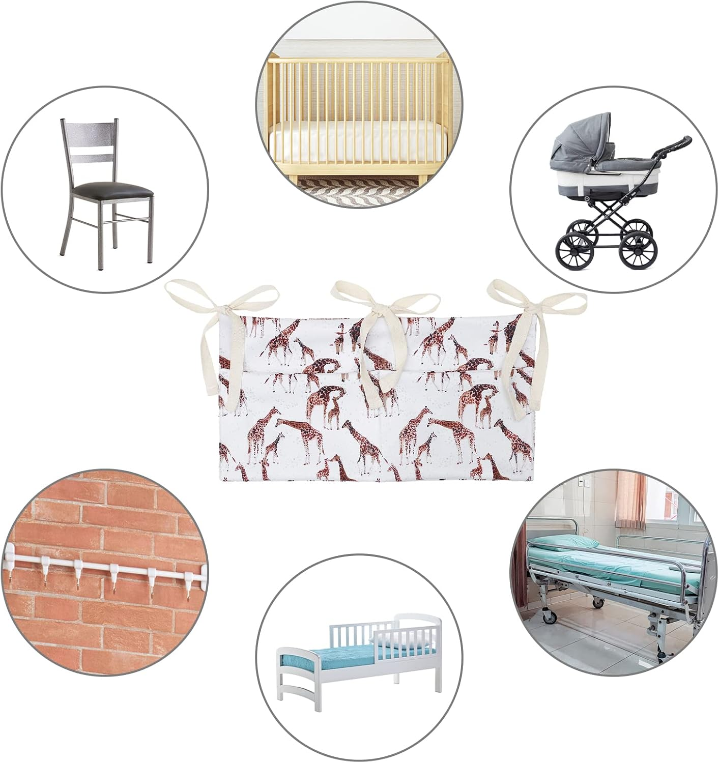 Winmany Baby Crib Organizer Cot Caddy Bed Storage Bag 2 Pockets Bedside Hanging Diaper Nursery Organizer for Diapers Toys Clothing (Giraffe) image number 2