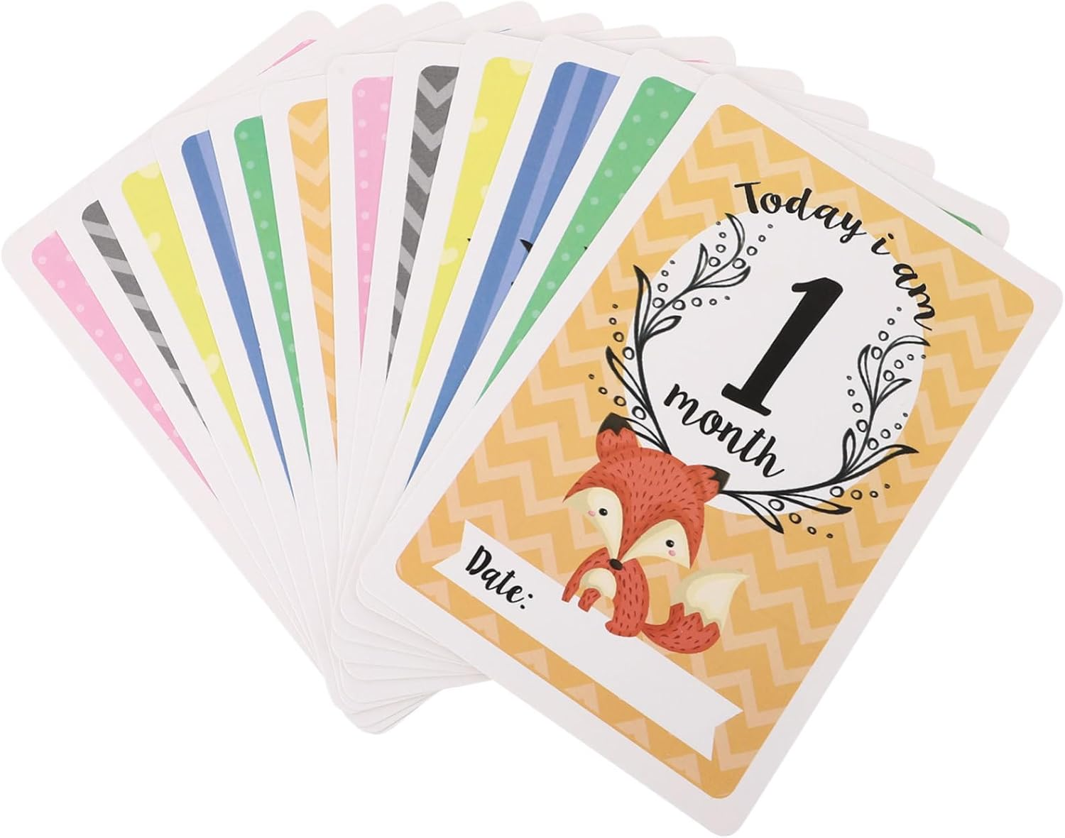 12Pcs Animal Monthly Milestone Cards for Newborn High Contrast Ink Print Pads for Photography Month Signs and Milestone Accessories image number 4