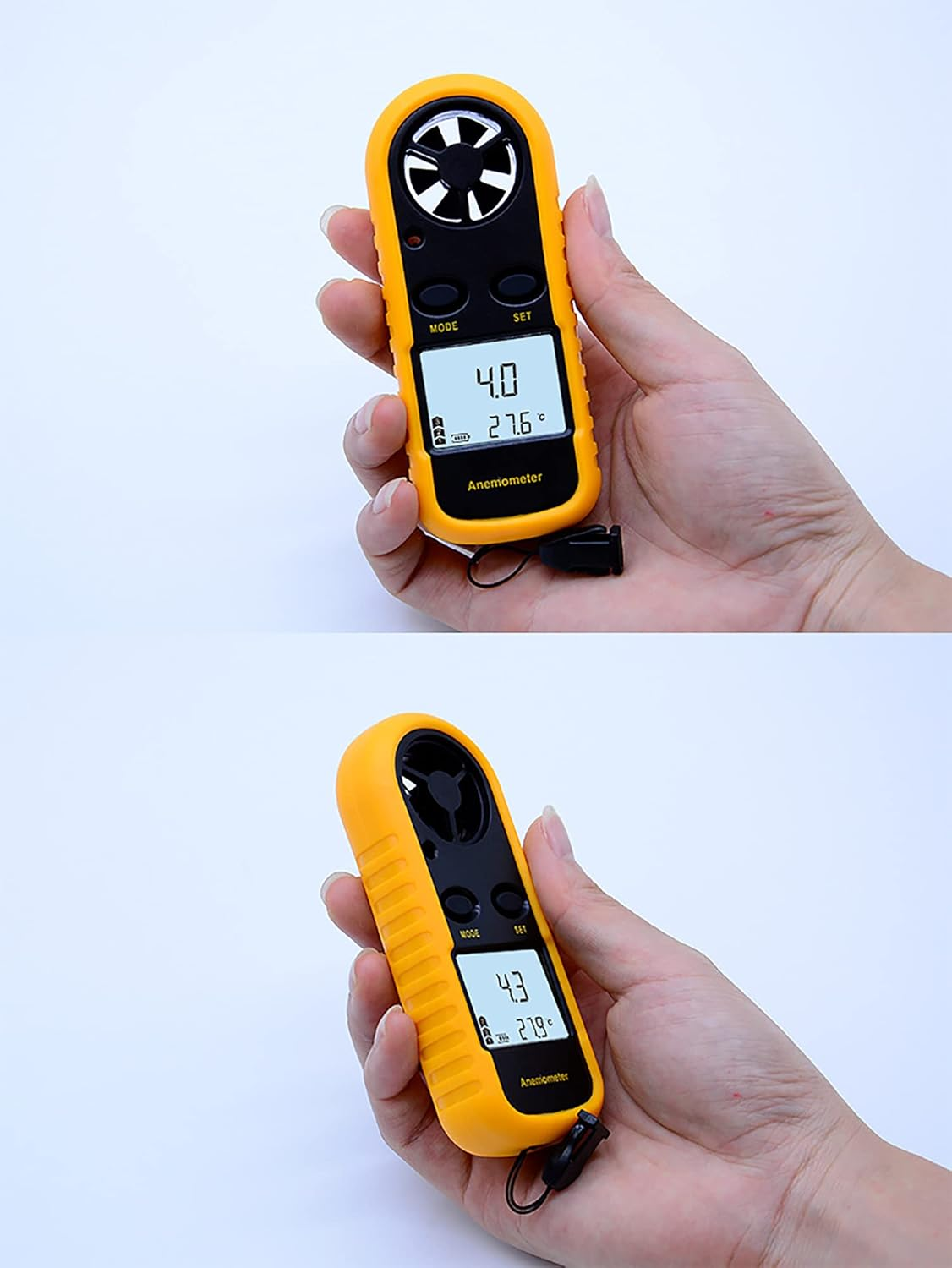 Chironal 1Pcs Portable Digital Anemometer 0.3-30M/S Wind Speed Meter with LCD Backlight Display (Yellow)