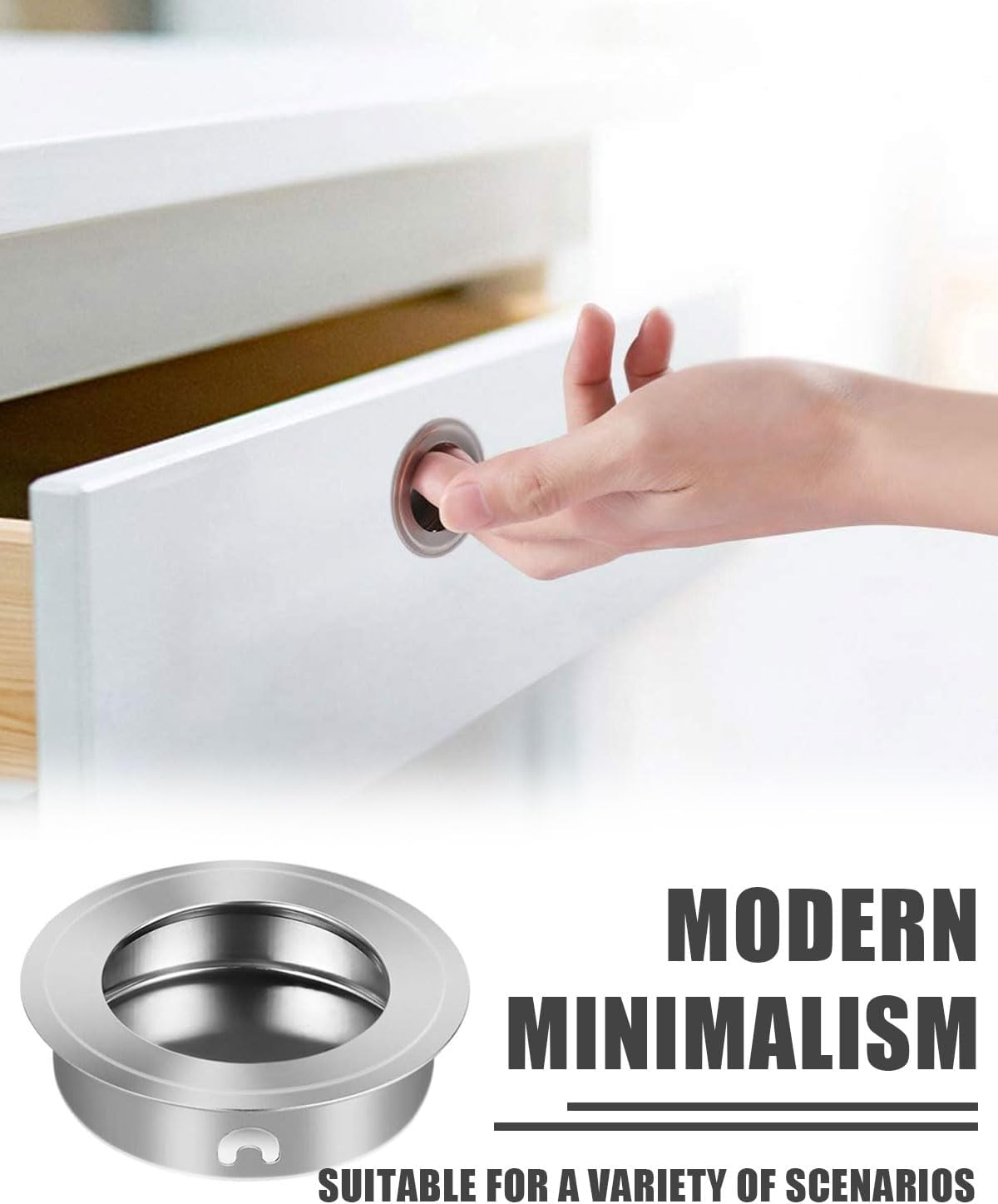 QLEUIFT 10 Pieces round Recessed Pull Handles Recessed Sliding Door Handles Concealed Pull Handles Knob Recessed Finger Pull for Drawers, Wardrobes, Cabinets, Custom Furniture image number 4