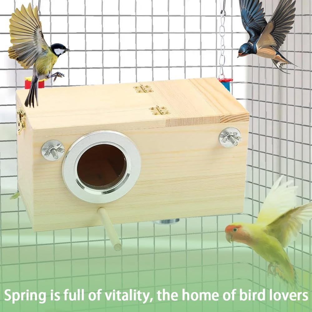 Natural Wood Parakeet Nesting Box Bird Breeding House with Detachable Wooden Board for Lovebirds, Cockatiels, Budgies, Conures | Mating & Hatching Cage image number 6