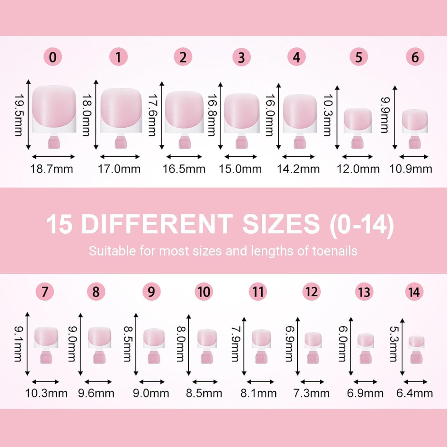 Toe Nail Tips Press on French Fake Short Toe Tips, 150Pcs Tip Toe Nail Press Ons, Square round Acrylic Press on Toenails, 15 Sizes French Wearable Full Cover Fake Toenails(Berry Pink) image number 1