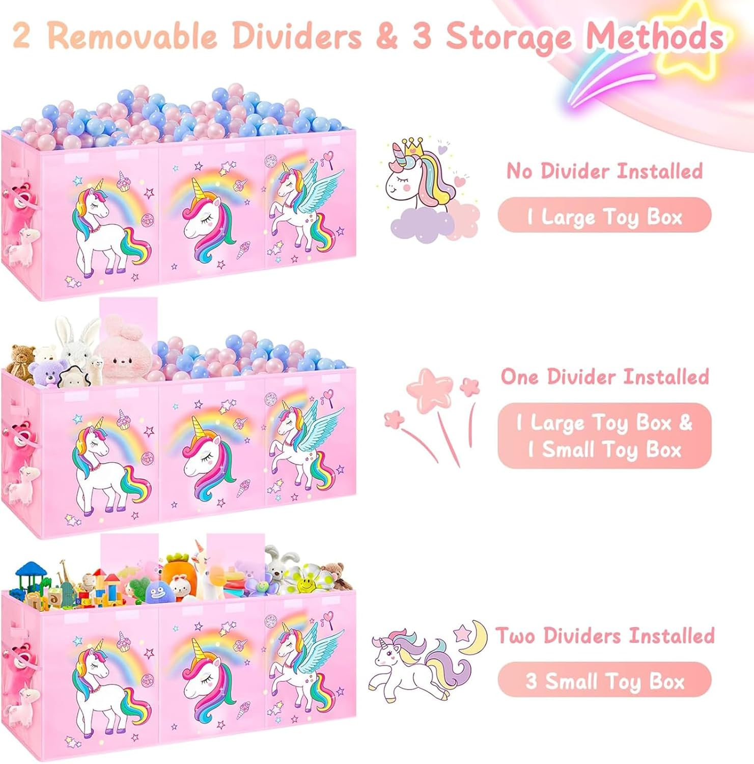 Large Toy Box Chest Storage with Lid - Collapsible Kids Toys Boxes Organizer Bins Baskets Container with Handles for Boys, Girls, Nursery, Playroom, Clothes, Blanket, Bedroom,Pink image number 1