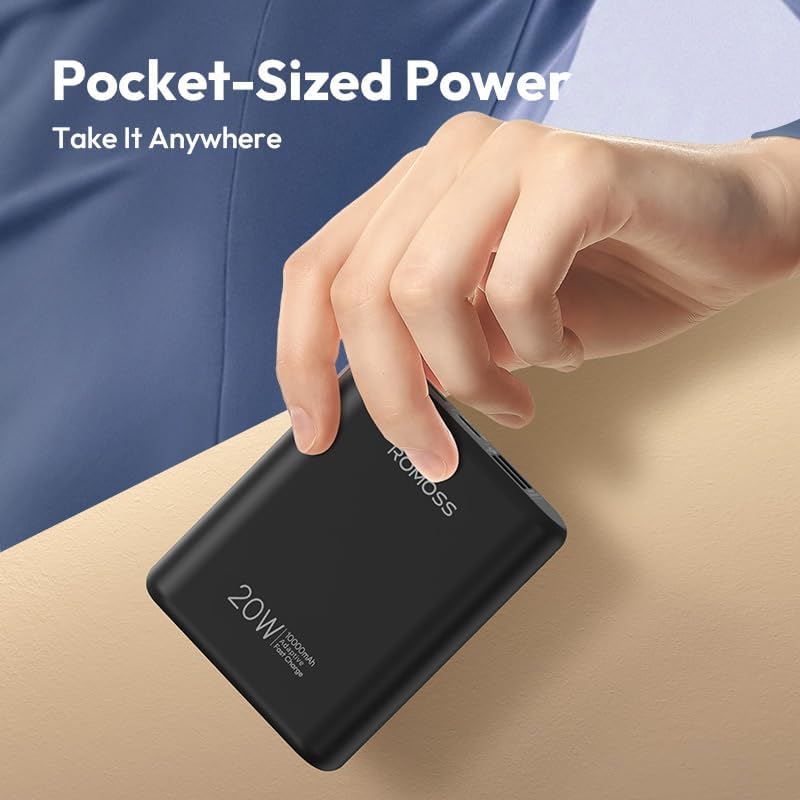ROMOSS PCT10 10000Mah Mini Power Bank, PD 20W Fast Charge Portable Charger with 3 Outputs, Compact Size Battery Pack for Iphone 17/16/15/14, Samsung and More Android Phones image number 1