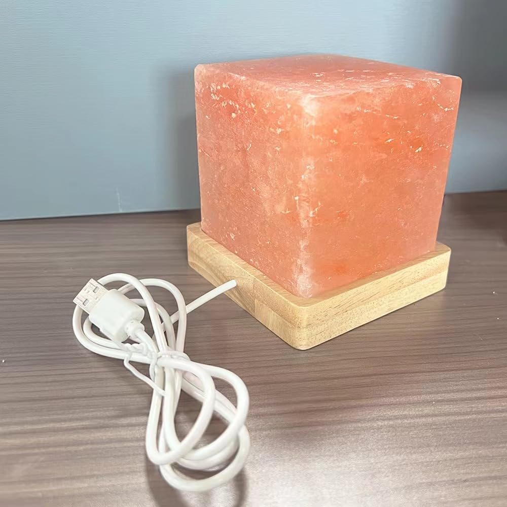 YZYOE Salt Stone USB Warm Light Salt Lamp, Atmosphere Decorative Salt Light with Solid Wood Base, Natural Crystal Rock Bedhead Night Lamp, Gift of Crafts for Friends image number 5