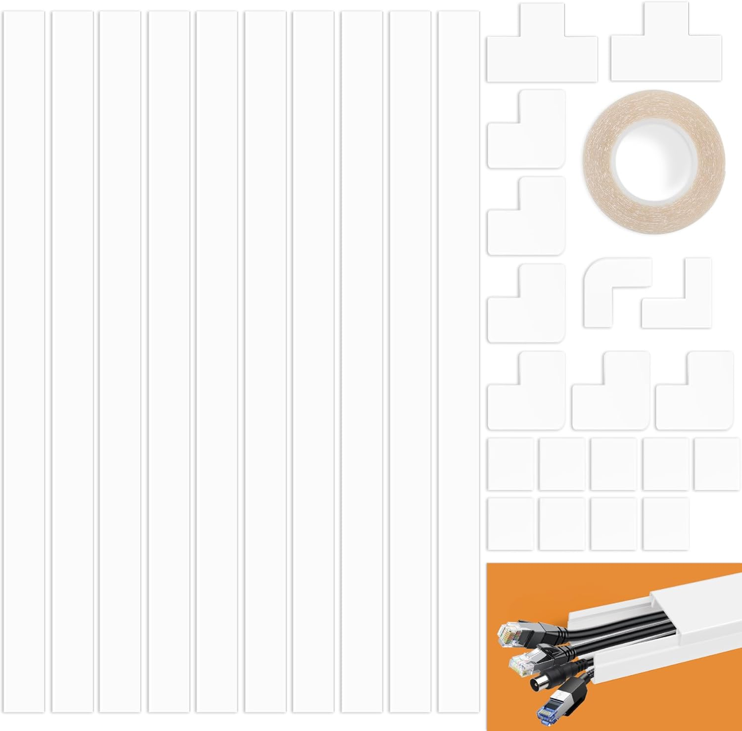 BREENHILL Cord Cover on Wall, 24X14Mm Cable Raceway 10-Pack (40Cm) - Medium Cord Concealer for Multiple Wires, Wall TV Power Supply Organizer, Paintable Design image number 4