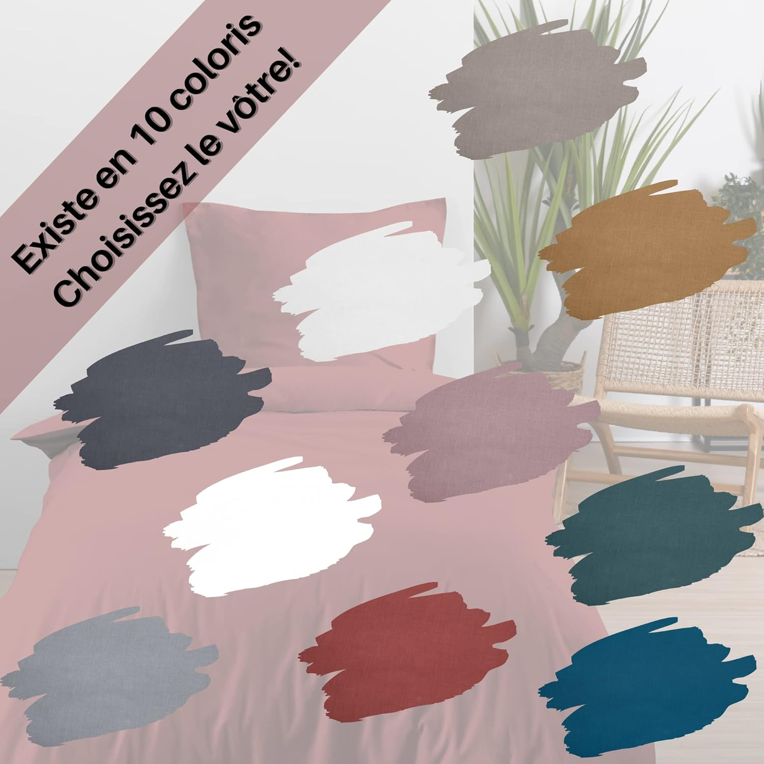 Lovely Casa - Duvet Cover - Size 140 X 200 Cm - 100% Cotton Certified According to Oeko-Tex - Grenache Colour - Eden Model - Bed Linen for Home - Soft and Comfortable - Ideal for Single Bed - Unisex image number 2