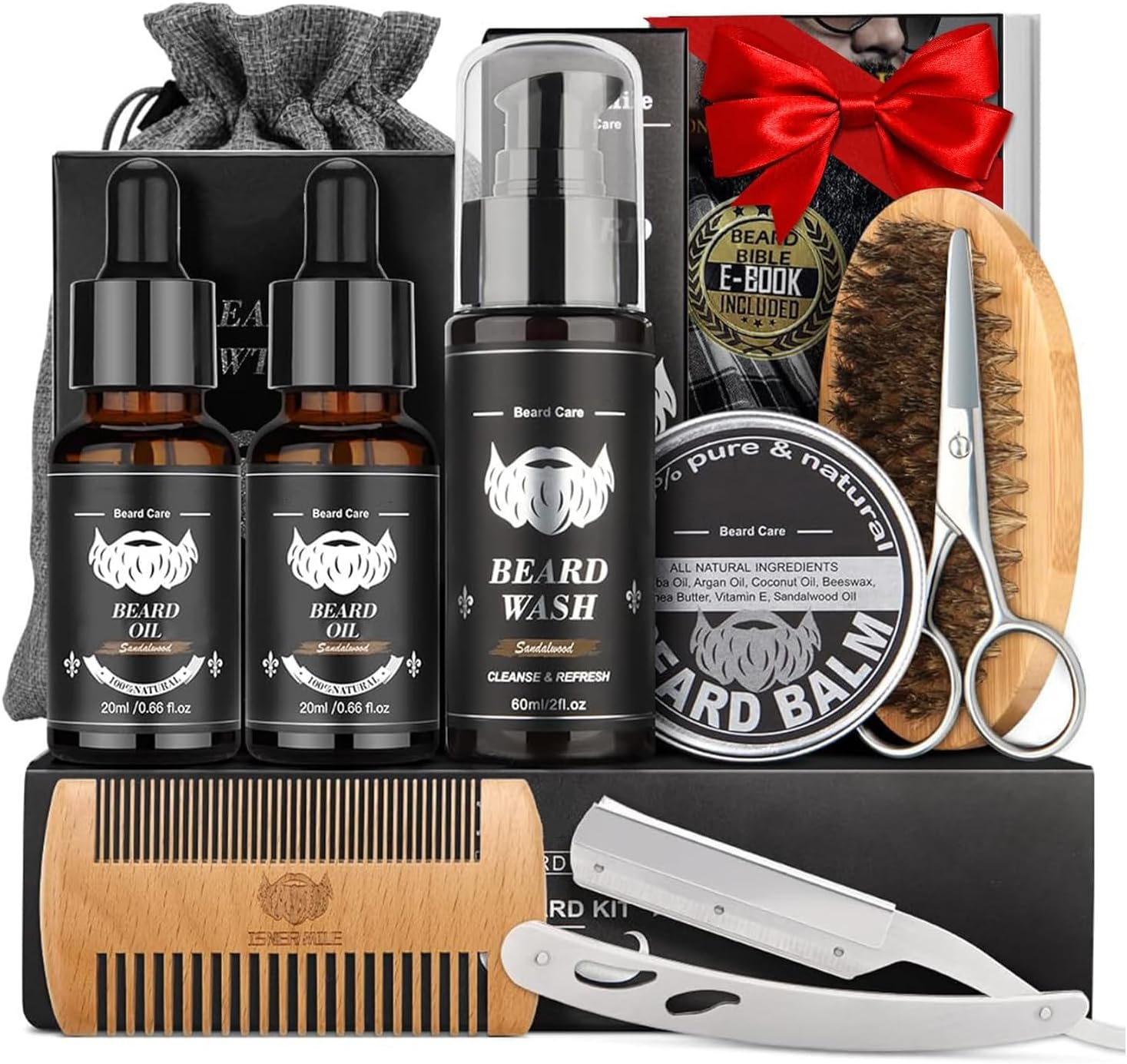 Telfun Beard Kit for Men, Grooming & Trimming Set with Beard Wash Shampoo, Oil, Balm, Brush, Comb, Scissors & Storage Bag, Fathers Birthday Gifts Valentines Gifts for Him Dad Men Boyfriend image number 3