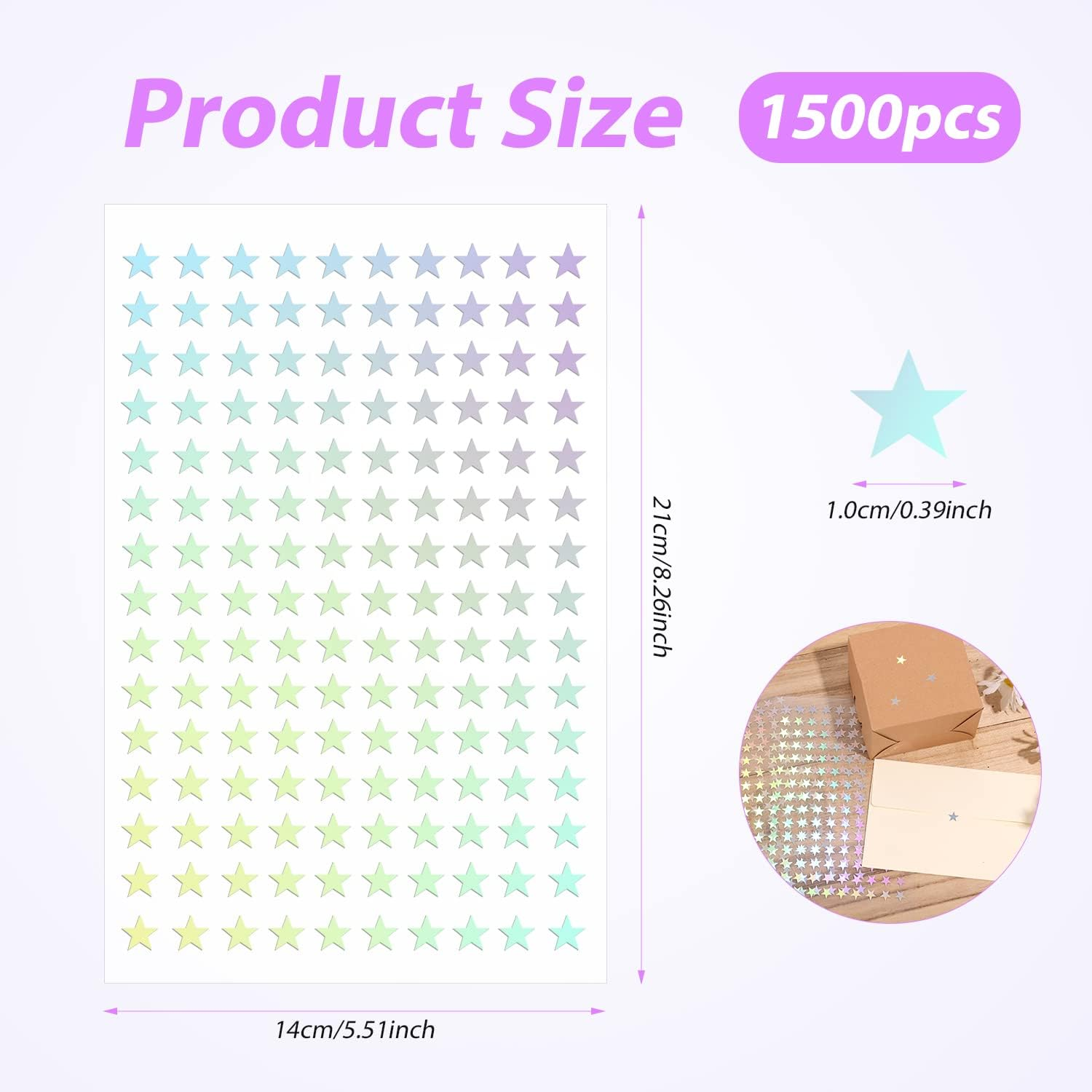 1500Pcs Holographic Self-Adhesive Star Sticker for Crafts - Laser Five-Pointed Mini Foil Stars for Kids Reward at School Classroom (Laser Silver)