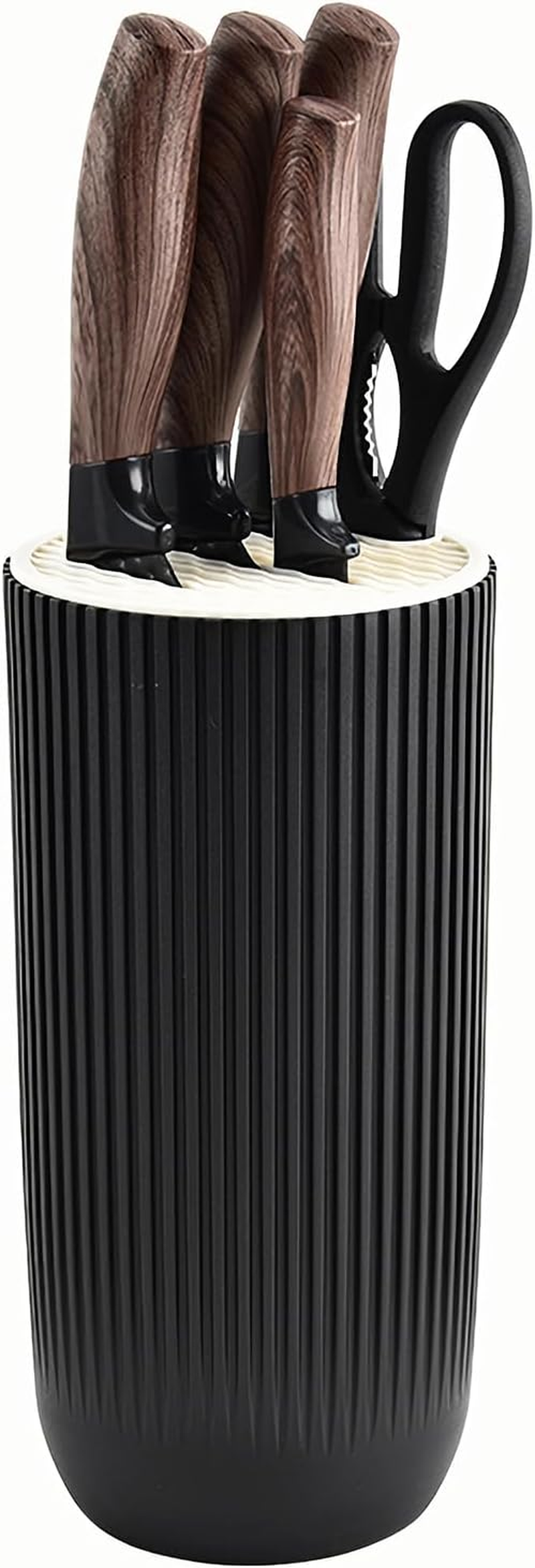 Black 6-Piece Kitchen Knife Set with Block - Includes Chef'S, Santoku, Bread, Paring Knives and Kitchen Shears image number 5