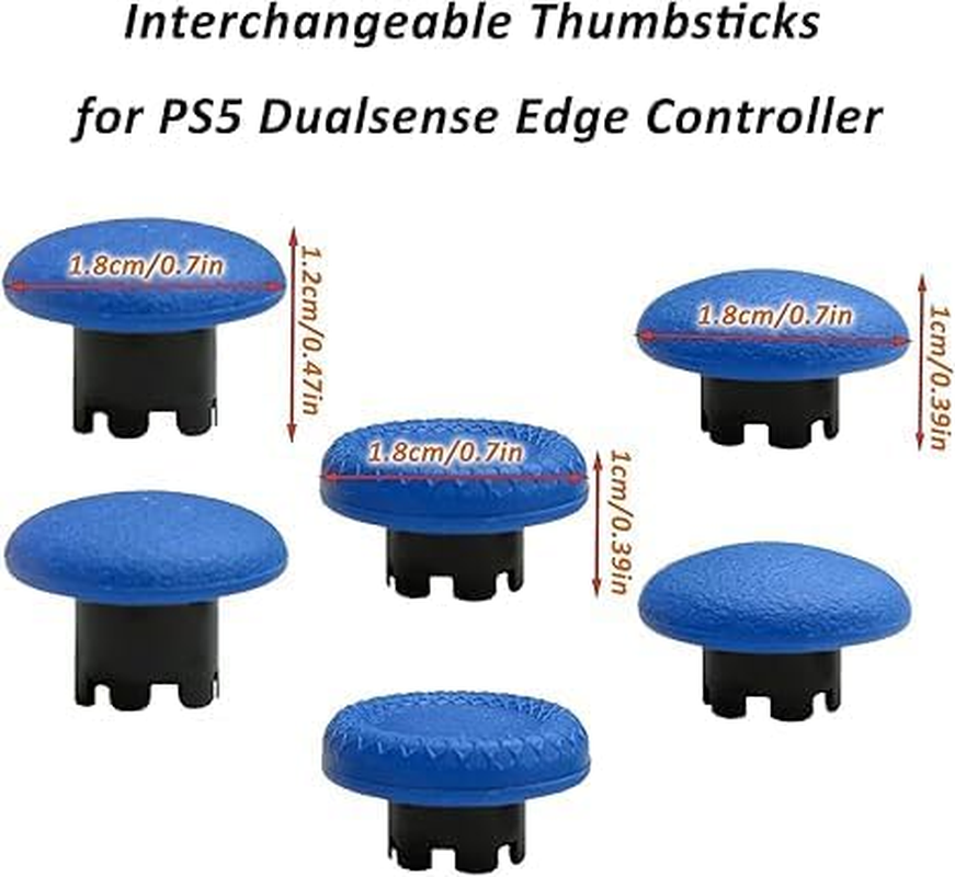 6 in 1 Interchangeable Thumbsticks for PS5 Dualsense Edge Controller,Thumbsticks Analog Joysticks Kits,Replacement Joysticks Parts for PS5 Dualsense Edge Controller(Blue) image number 3