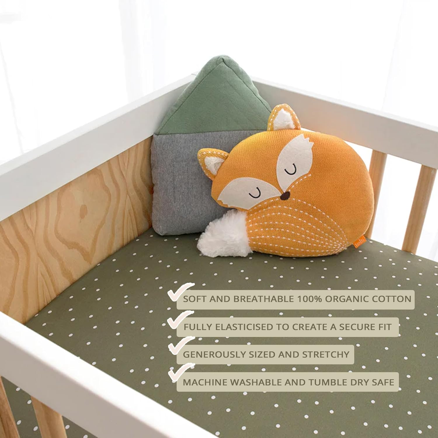 Living Textile Premium Cot Fitted Sheet 2-Pack 70X135Cm &ndash; Soft Cotton Jersey, Snug Secure Fit with Full Elastic, Breathable & Machine Washable Baby Bedding for Crib, Kids & Travel (Forest Retreat) image number 5