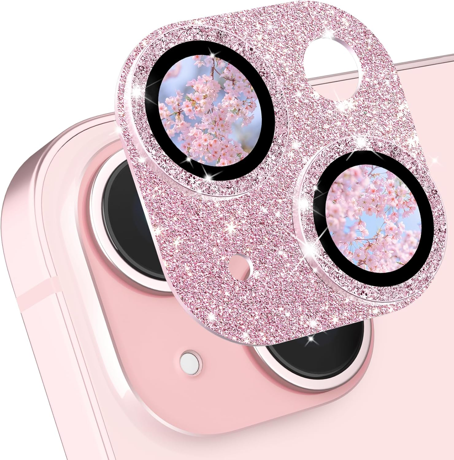 Cloudvalley for Iphone 15/ Iphone 15 plus Camera Lens Protector, HD Tempered Metal Matte Glass Anti-Scratch, Case Friendly Full Screen Cover Film Accessories, Glitterpink - Glitterblack image number 2