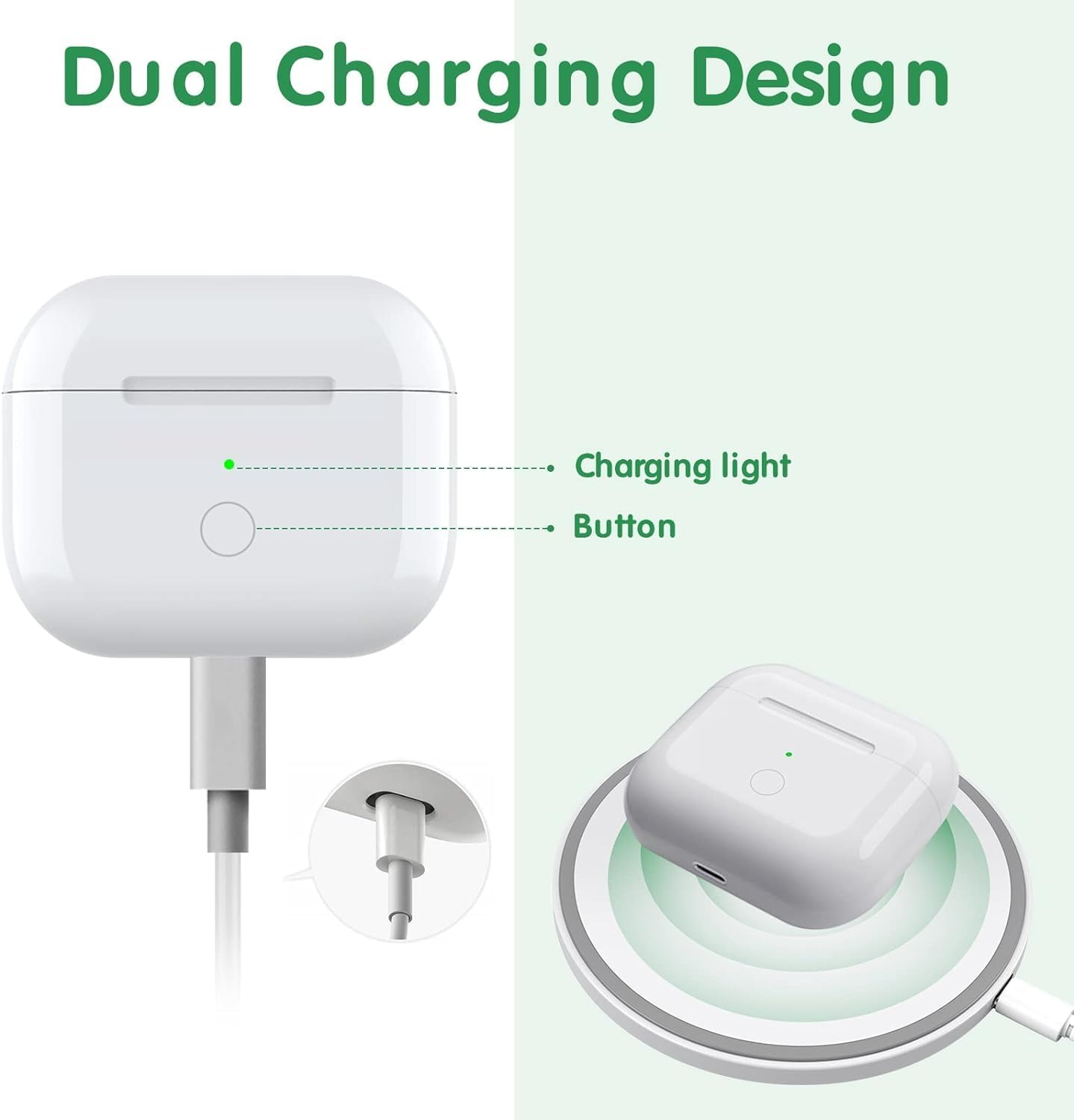 Pods 3 Gen Charging Case, Wireless Charging Case Compatible Both with Airpods 3 Gen, Charger Box for Airpods 3 with Bluetooth Pairing Sync Button image number 5