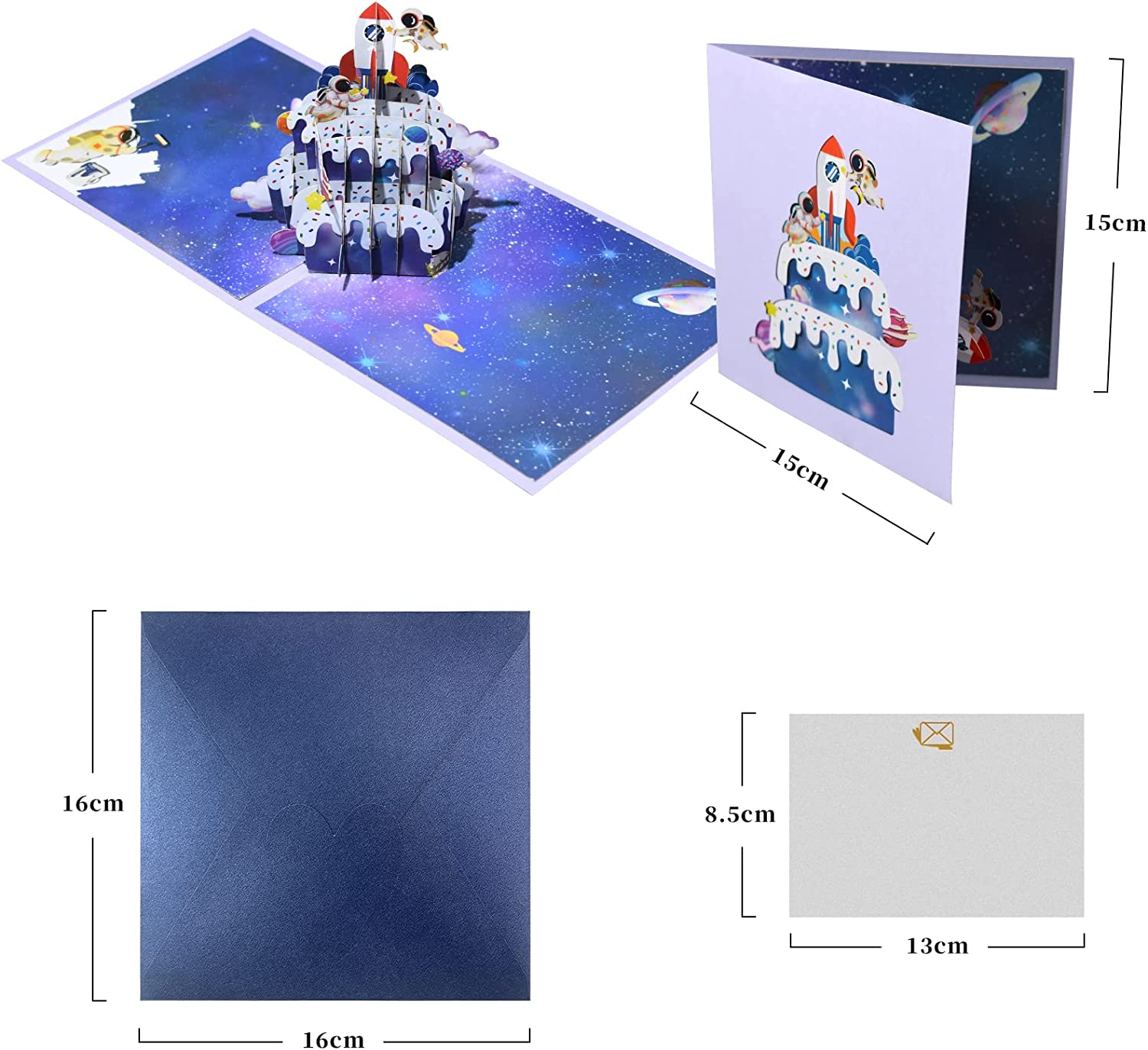 Magic Ants Outer Space Pop up Birthday Card,3D Birthday Popup Cards,Birthday Cake Funny Postcards Pop up Greeting Cards,Pop up Birthday Cards for Women Men (Birthday Cake - Rockets and Astronauts) image number 3
