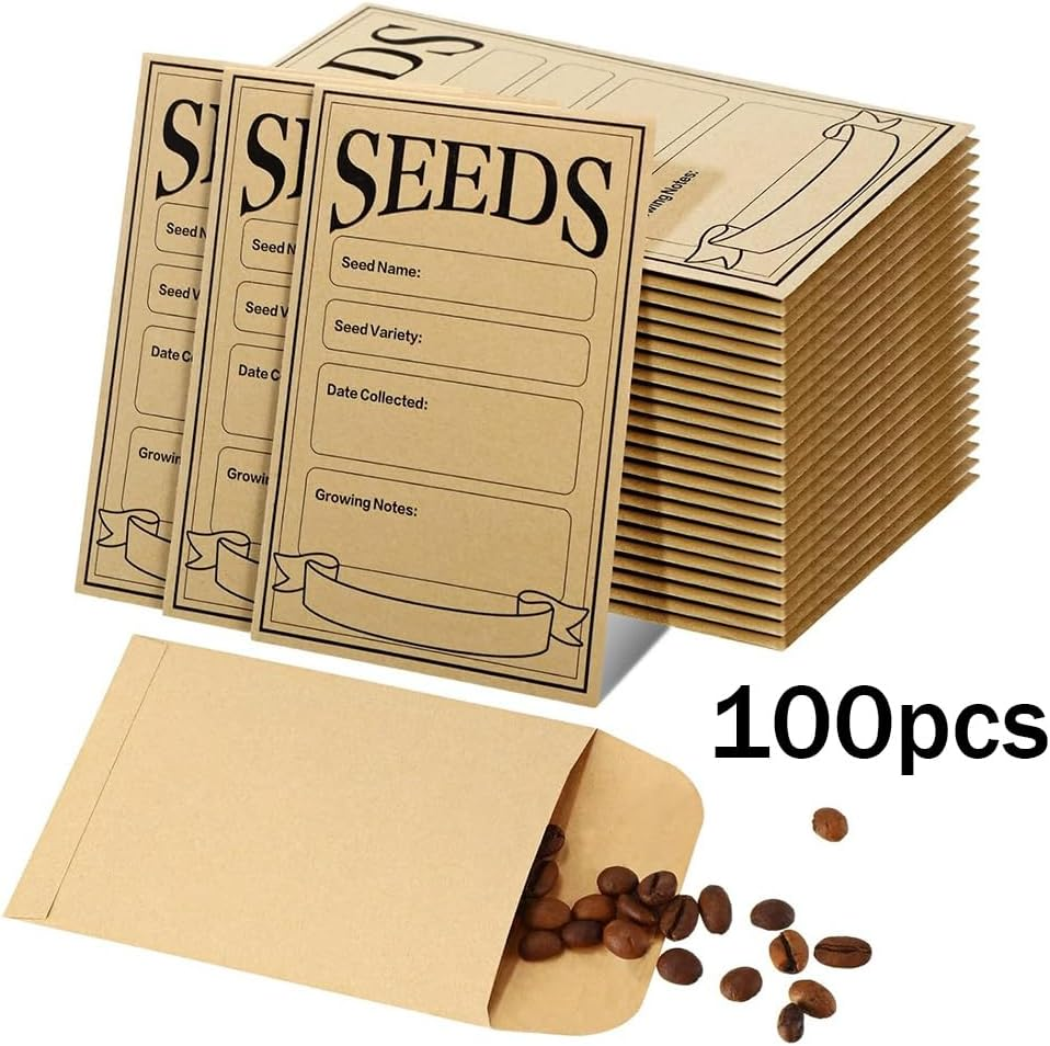 Synpinya 100Pcs Seed Envelopes 3.1X4.7 Inch, Seed Envelopes Brown Paper Seed Packets Envelopes for Storage Vegetable Preprinted image number 4
