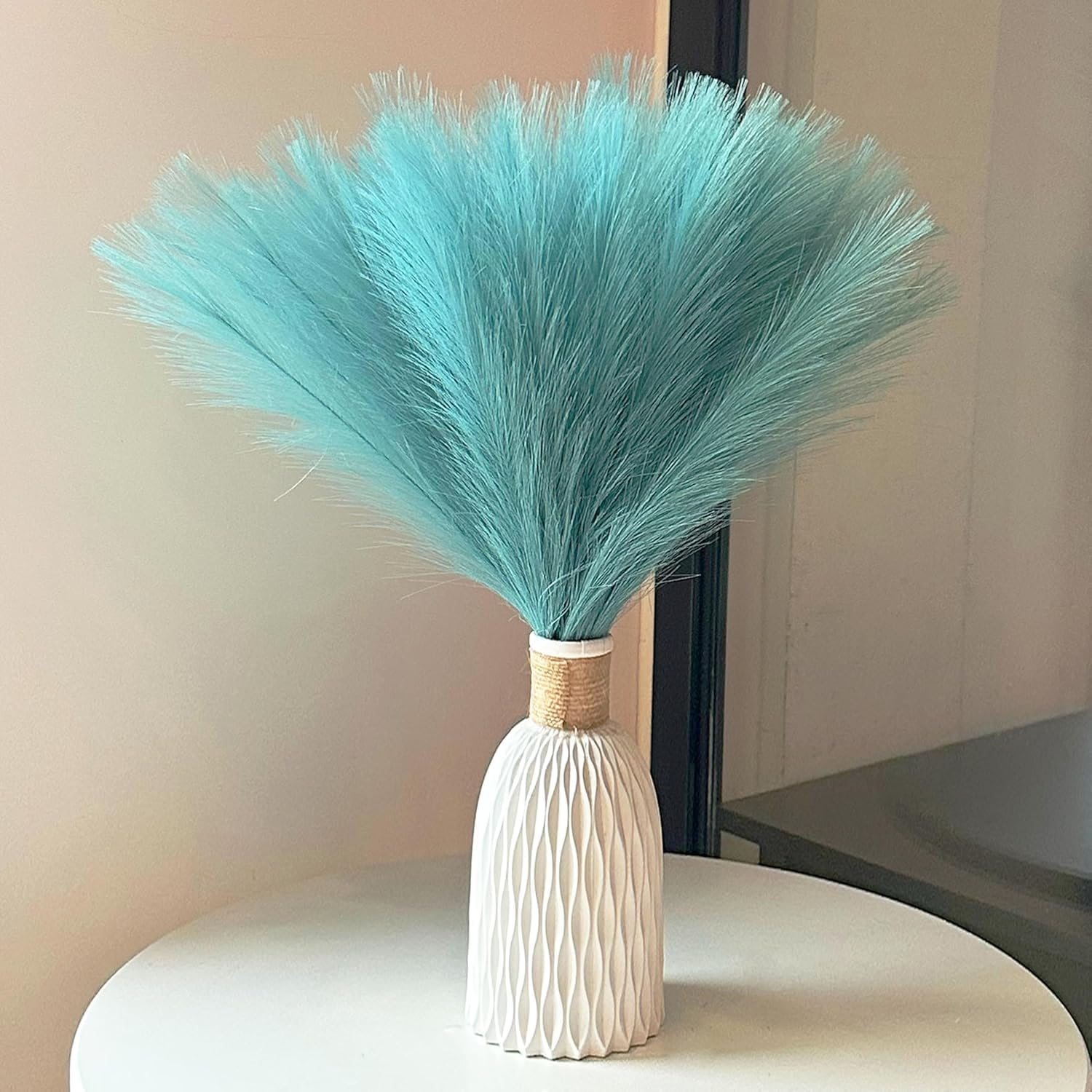 Artificial Pampas Grass Decor | Bohemian Room Aesthetic Ornament Boho Home Decor for Living Room | Pampas Floral Arrangements for Wedding & Christmas 25Pcs（Purple Bottles Not Included）