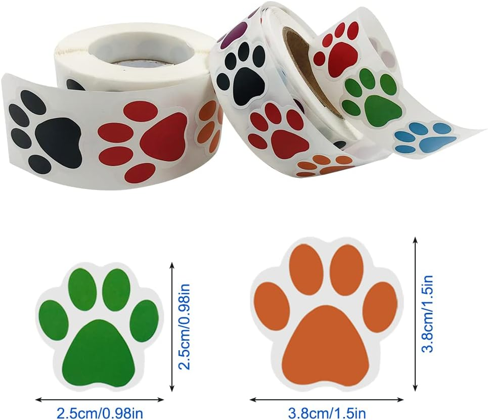 2 Rolls 1000 Pieces Paw Prints Stickers, Sourceton 1 Inch and 1.5 Inch Colorful Dog Paw Self-Adhesive Labels Stickers for Arts Craft, Scrapbook, Wall Decal, Party Favor Supplies image number 3