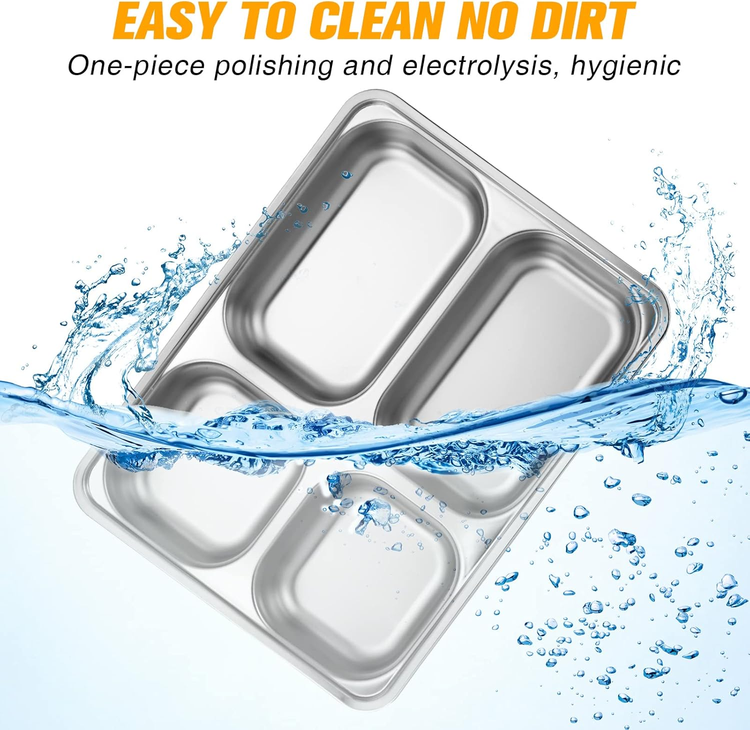 CHENGU 5 Pack Stainless Steel Divided Plates for Adults with Compartments & Serving Plate Dividers (4 Sections) image number 1