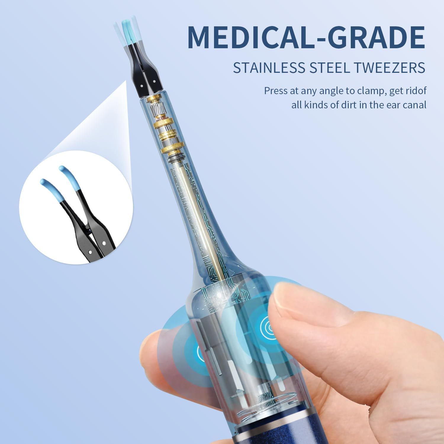 Qimic Ear Cleaner Camera with Tweezers - 1080P Ear Wax Removal with Light and Camera, IP67 Ear Camera with Storage Box, Earwax Removal Kit with 12 Colorful Silicone Tips for Iphone,Android(Blue) image number 1