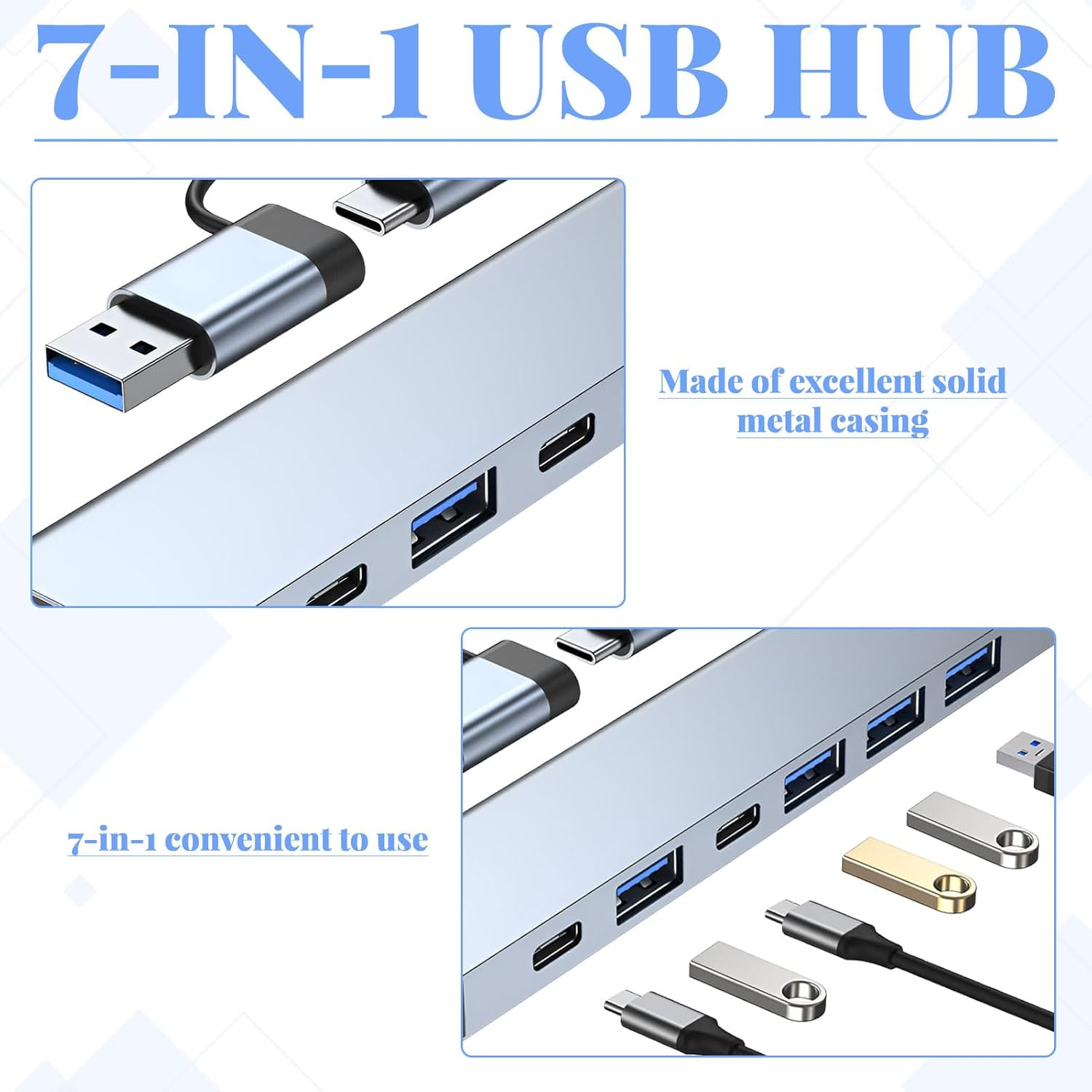 USB C Hub, Powered USB Hub, Usbc Hub, Aluminum 7 in 1 USB Extender, USB 3.0, USB 2.0 Ports for Macbook Pro Air and More Devices, Multiple Usb-Hub Compatible for Macbook,Laptop,Computer,Imac,Ipad image number 4