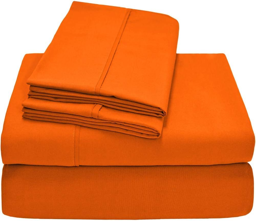 American Linen Egyptian Cotton Bedding Orange Solid 600-Thread Count 4PC Full Bed Sheet Set 100% Egyptian Cotton, Sateen Solid, Deep Pocket (8-15 Inches) image number 2