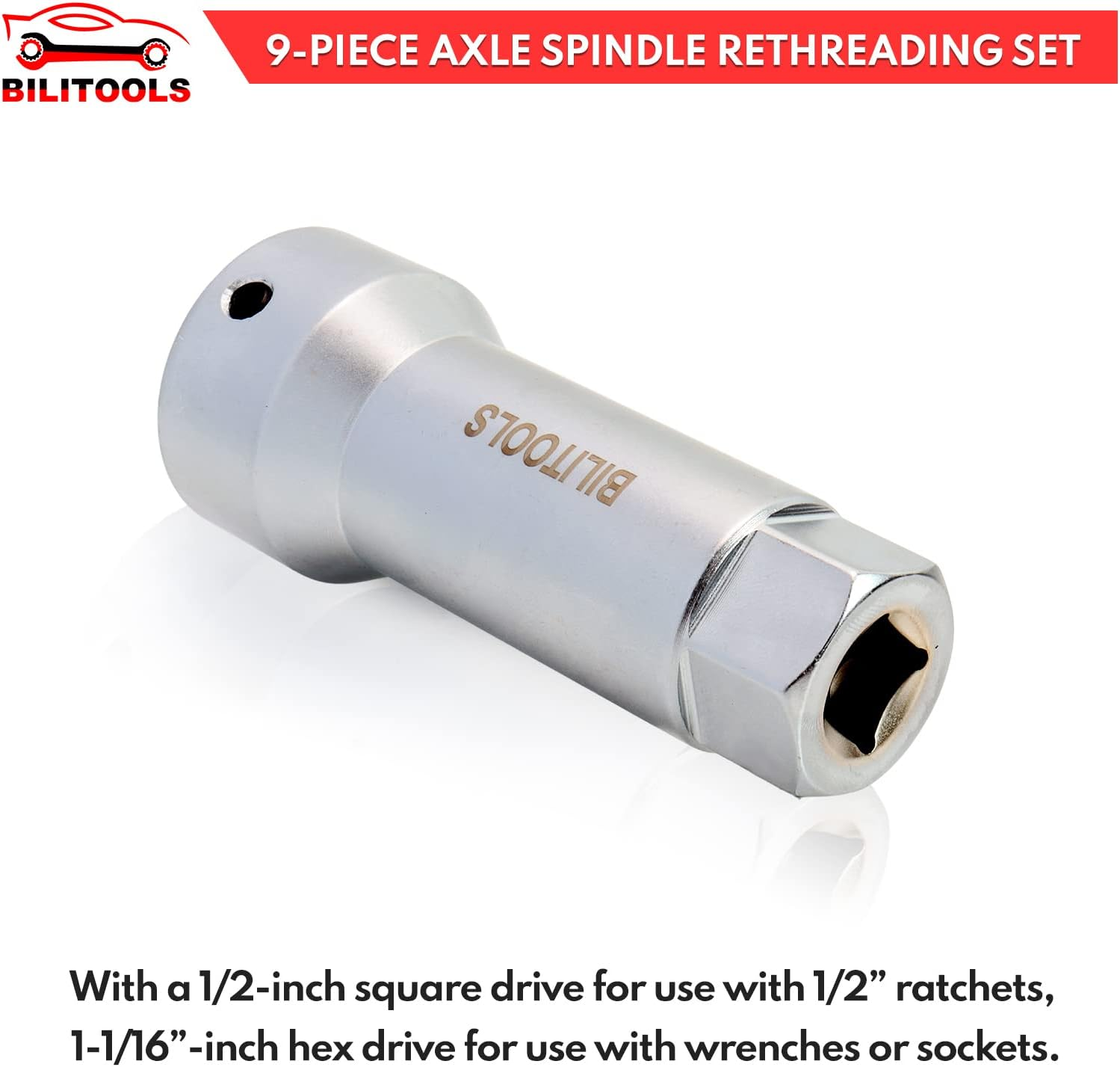 BILITOOLS 10-Piece Axle Spindle Thread Chaser Set, Thread Rethreading Restorer Tool Metric M20 M22 M24 & UNF 13/16&rdquo;3/4&rdquo; image number 2