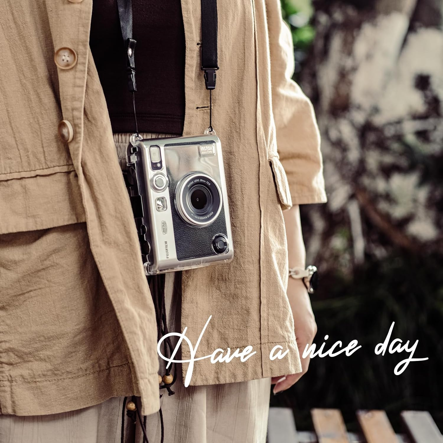 Rieibi Clear Protective Case for Fujifilm Instax Mini Evo Instant Camera - Hard Carrying Case Cover with Shoulder Strap - 2 Accessories image number 2