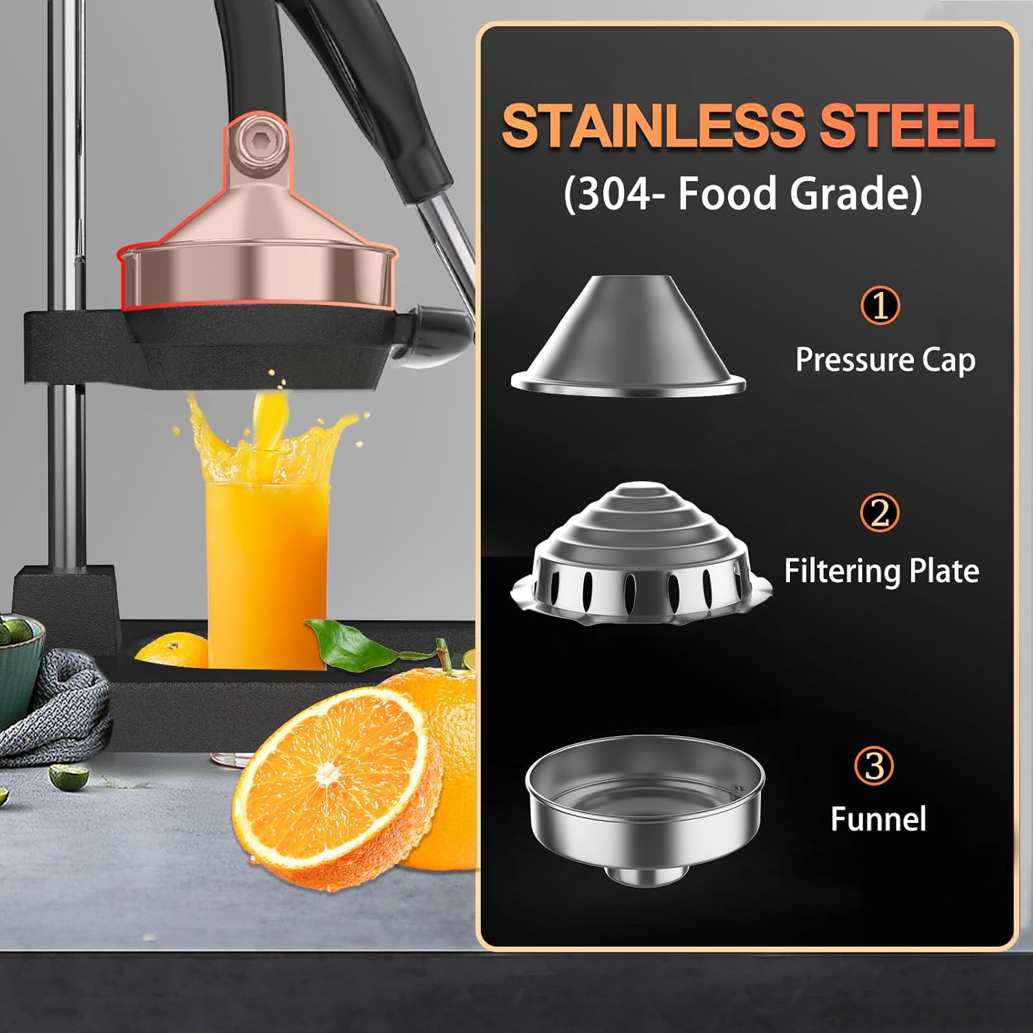 Cast-Iron Citrus Juicer, Chefville Professional Lemon Squeezer, Durable Hand Press with Comfortable Grip Handle and Hexagon Wrench，Easy to Clean & Stainless Steel Orange Juice Squeezer image number 1