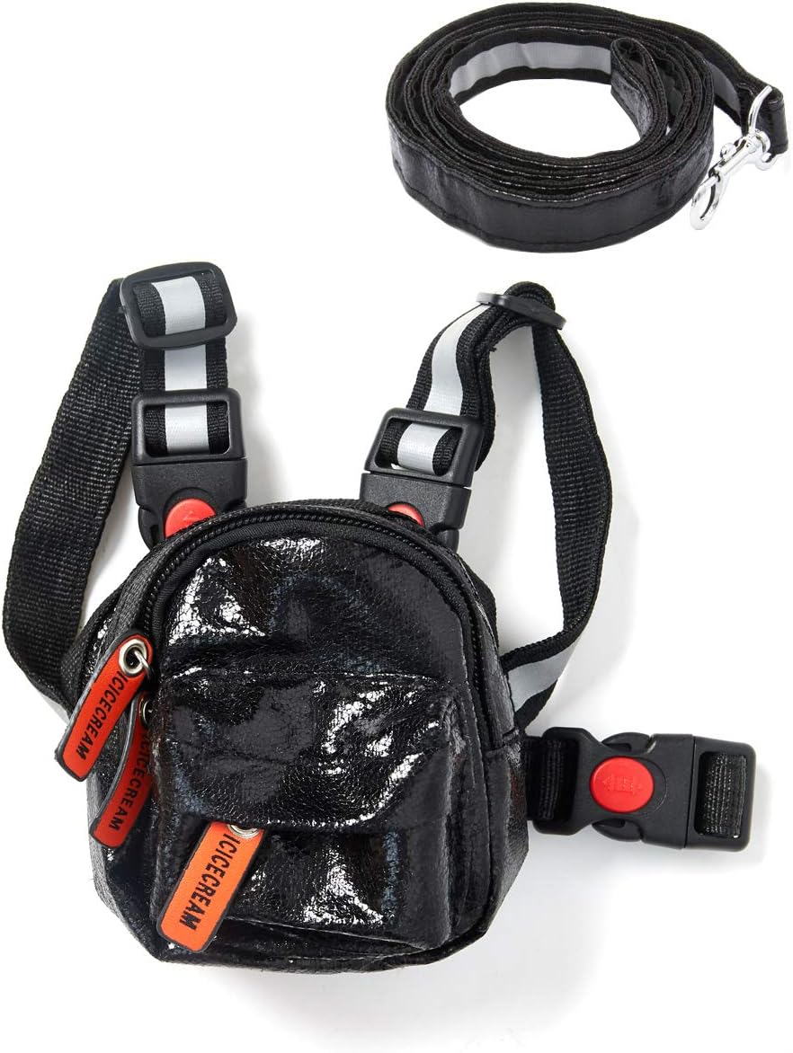 Icicecream Dog Backpack Harness with Leash Backpack for Dogs Adjustable Dog Pack Reflective Strips Night Safe Outdoor Travel Hiking Walking Harness Backpack for Small Medium Dogs