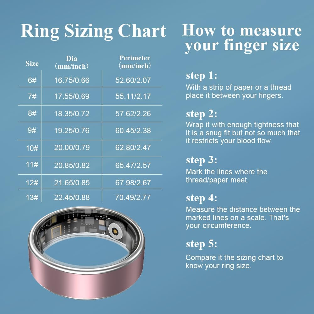 Smart Ring Health Management | Sleep Exercise Monitor |5-7 Days Battery Life | Magnetic Charging Case | Multi-Sport Mode | 10ATM Waterproof | for Men & Women (Pink, Size 7) image number 5