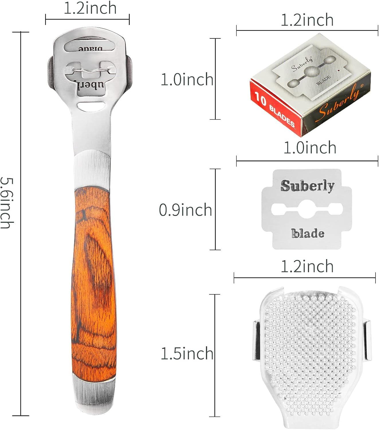 52Pcs Callus Shaver Set,1Stainless Steel Foot Razor Wooden Handle with 50Replacement Slices Blades and 1Foot File Head Foot Care Tools,Foot Shaver Callus Remover,Hard Dry Skin Remover for Hand Feet - Wooden Handle image number 4