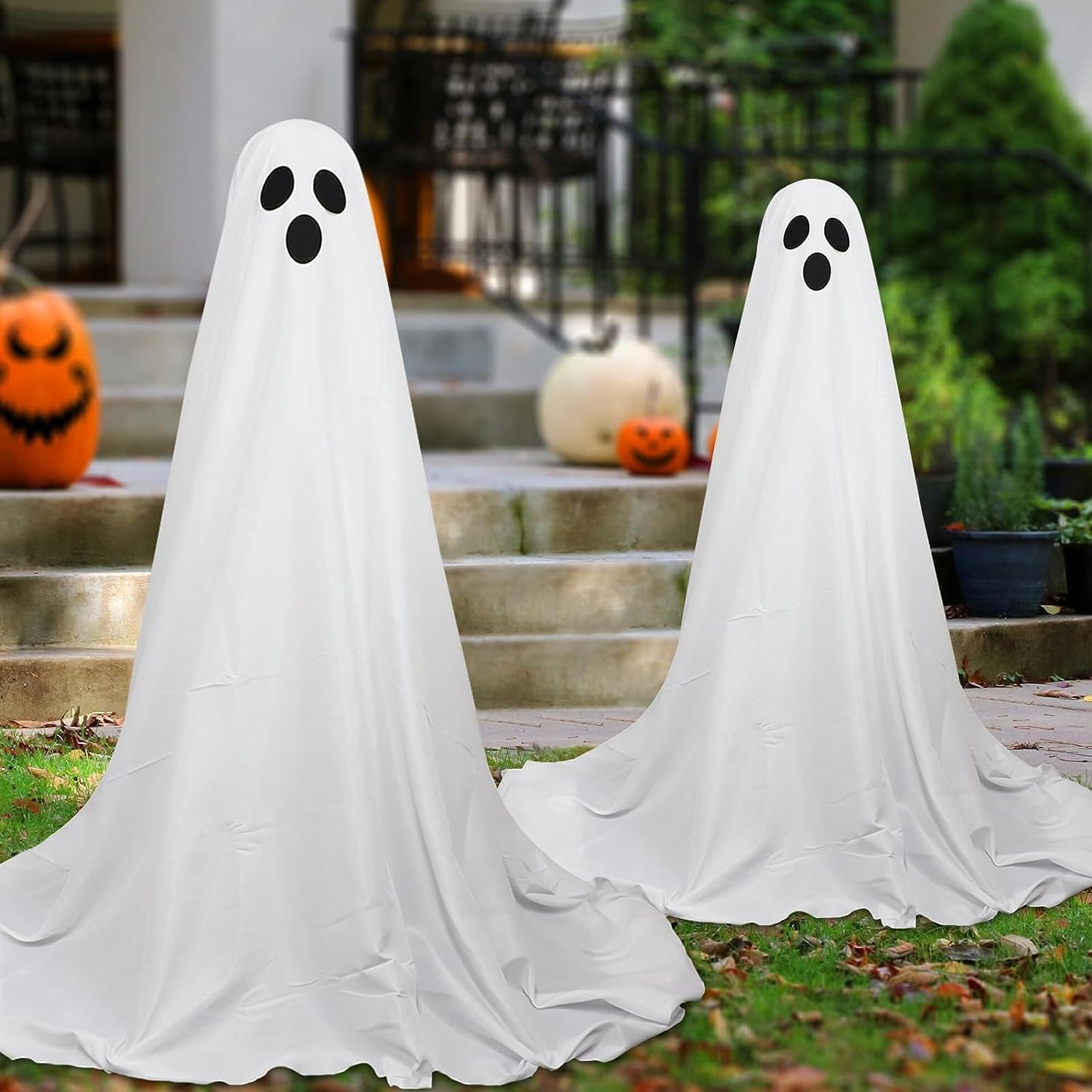 Spooky Ghost with Light | Halloween Decoration Large Cute Ghost with LED String Lights and Balloon | Halloween Outdoor Hanging Decorations for Garden, Porch, Yard, Balcony, Lawn, Patio, Front Door image number 2
