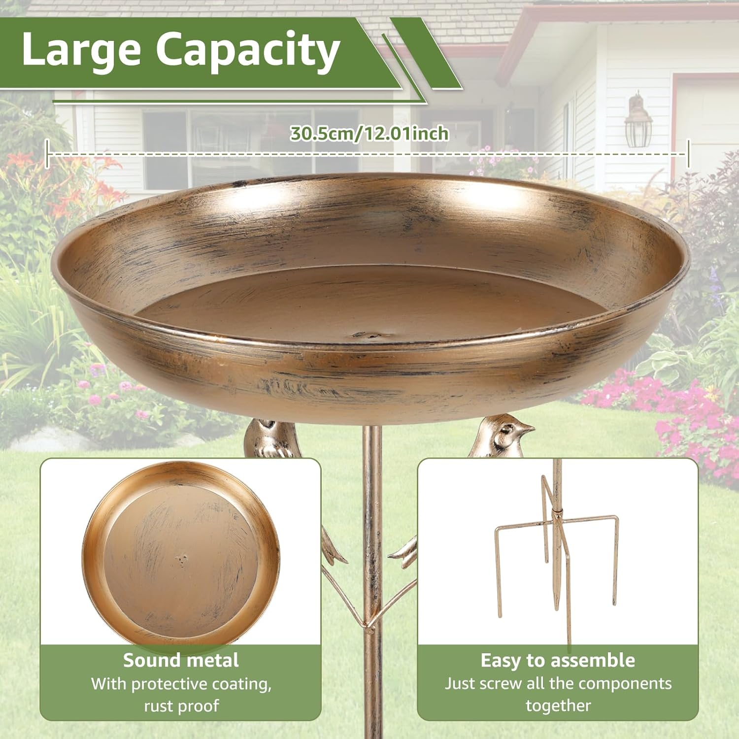 Iron Feeding Bird Bath Spike with 5 Pronged Base, Decorative Rust Resistant Bird Feeder Standing Bath for Outdoor Garden Patio Yard Lawn (Bird) - Bird image number 5