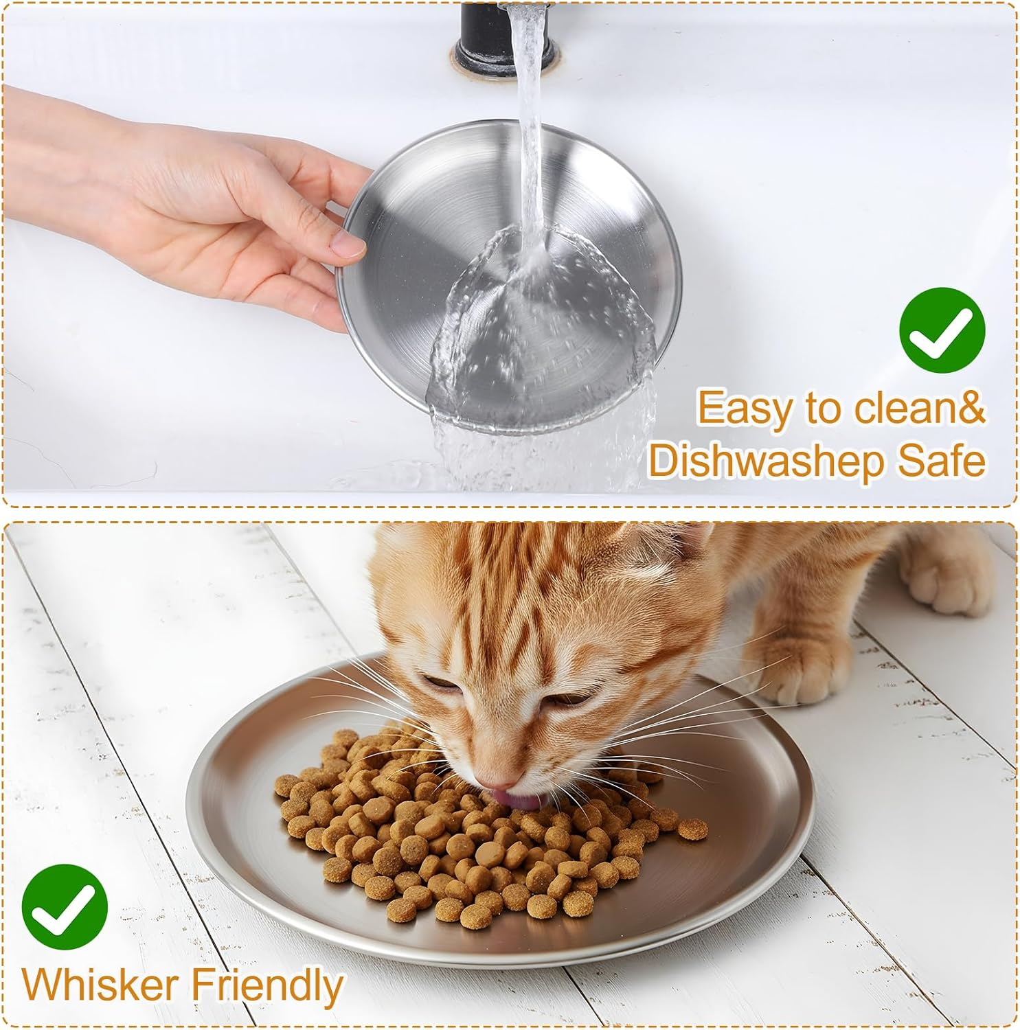 Guduling 2 Pcs Shallow Cat Food Dish, Stainless Steel Pet Bowl,Flat Cat Bowl, Stainless Steel Cats Plate for Whisker Fatigue Friendly Outdoor Small Cats Dogs Puppy image number 5
