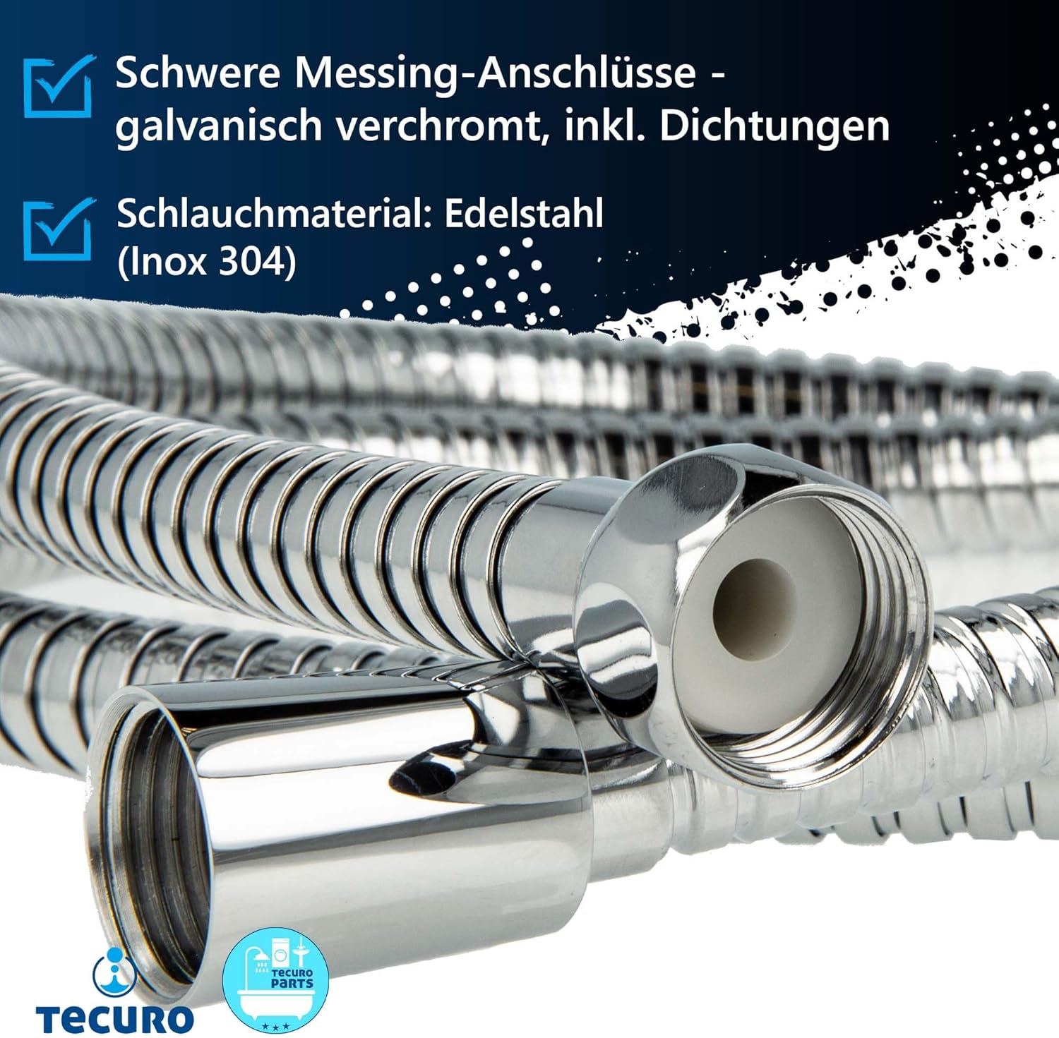 Tecuro Metal Agraff Shower Hose 1.00 M Double Wound High Gloss Chrome Finish image number 4