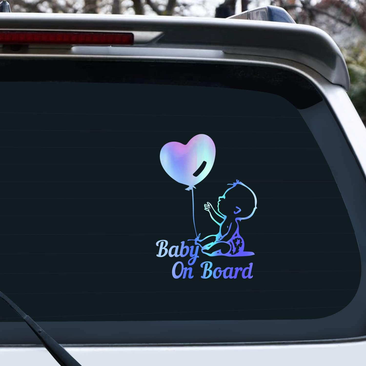 Vesvory 2Pcs Balloon Baby in the Car Stickers, Funny Baby on Board Sticker Baby Safety Sign Die Cut Vinyl Stickers Cute Baby Window Bumpers Car Sticker (Rainbow Blue)