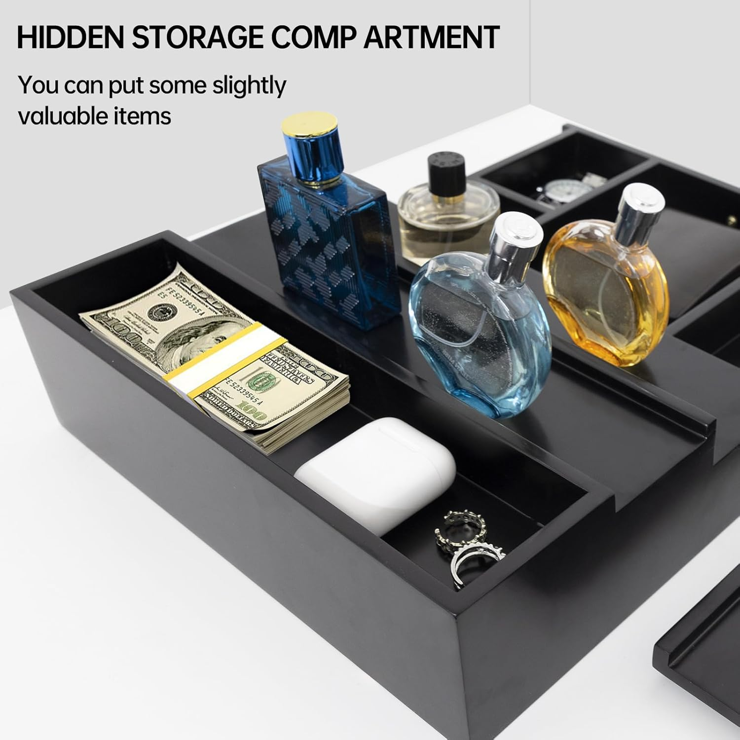 Cologne Organizer for Men, 3 Tier Mens Perfume Stand with Drawer Cologne Tray - Wooden Cologne Stand Perfume Dresser Organizer Display Risers Great Gift Choice for Men-Black image number 4