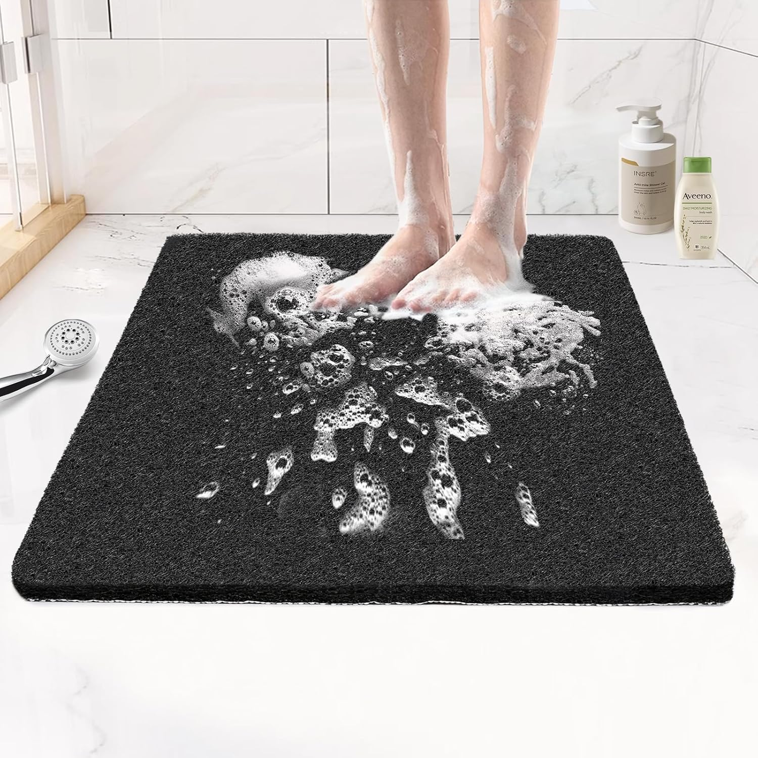 Joyhalo Soft Textured Bath, Shower, Tub Mat, 24X16 Inch, Phthalate Free, Non Slip Comfort Bathtub Mats with Drain, PVC Loofah Bathroom Mats for Wet Areas, Quick Drying