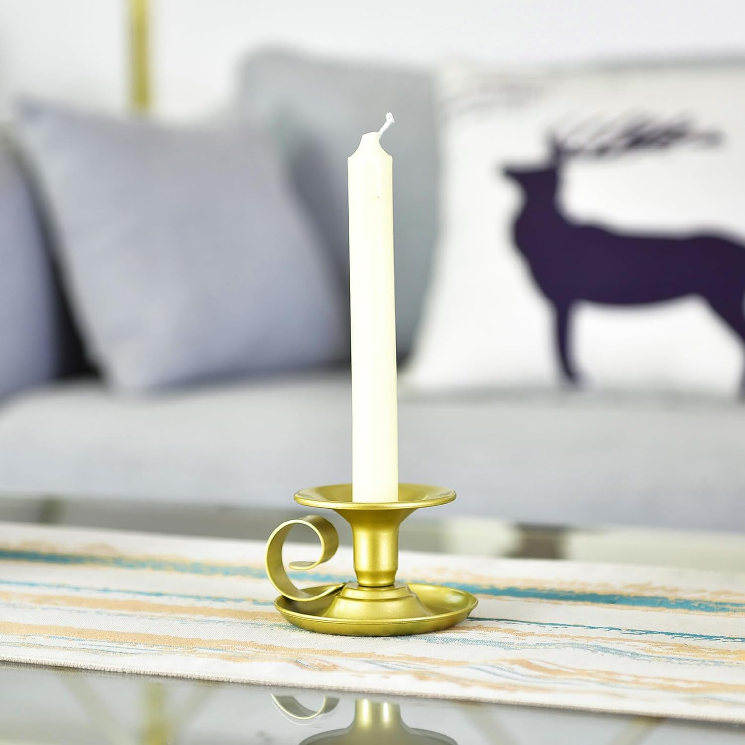 Candle Holder 2Pcs, Taper Metal Candle Stick Holder, Classic Candlestick Stand for Elegant Table Decor, Ideal for Parties, Weddings, and Home Lighting (Gold) - Black image number 6
