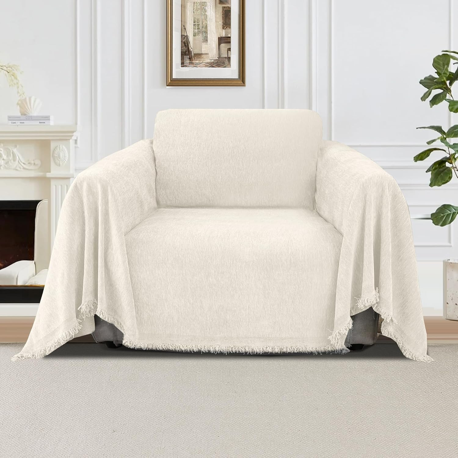 Smarcute Sofa Cover Chenille Couch Cover for 3 Cushion Couch Washable L Shped Sofa Cover for Living Room Tear Resistance Loveseat Cover Throw Covers for Dogs(Xx-Large,180X381Cm,Stone Blue) image number 6