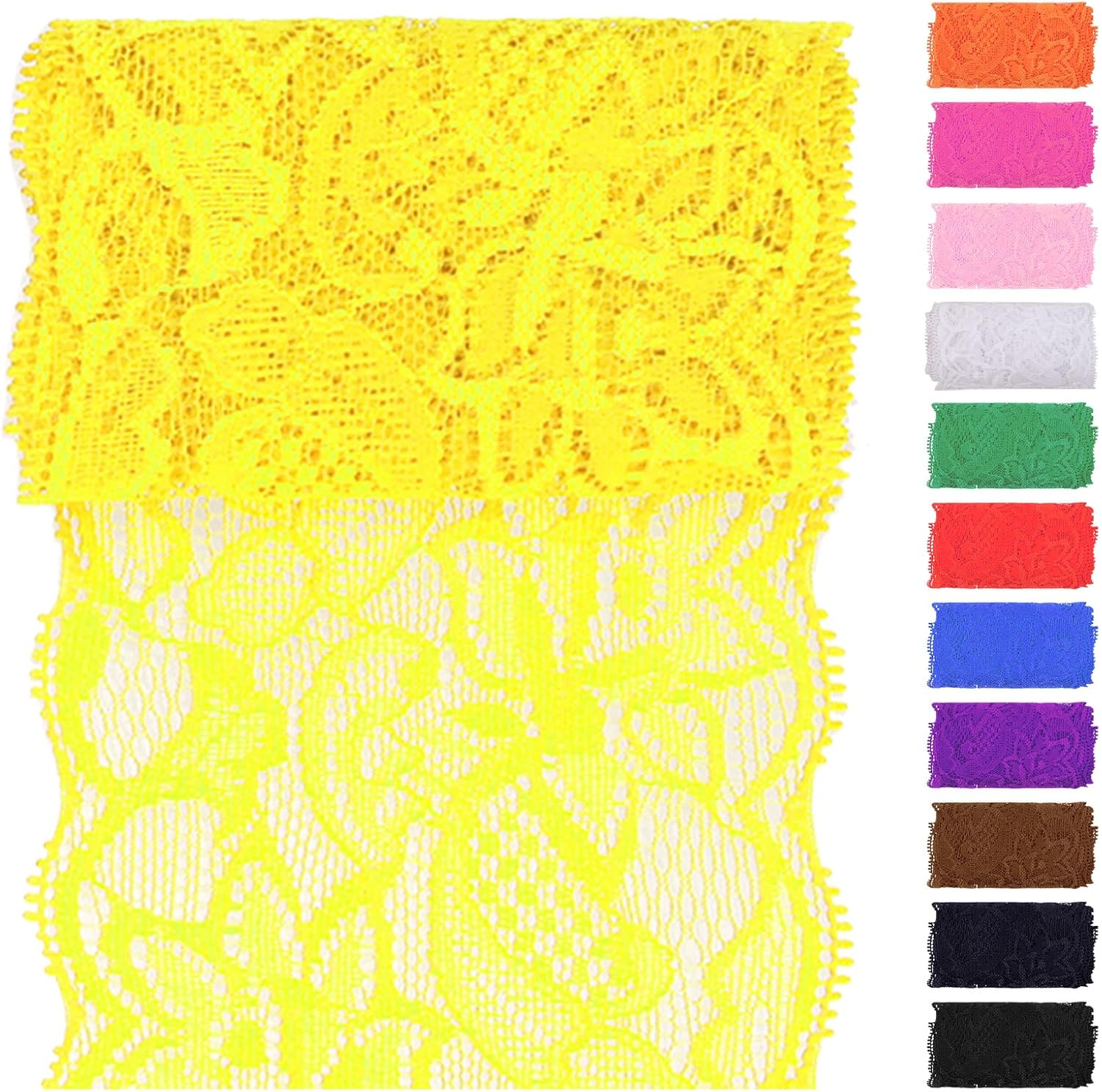 Swpeet 5 Yard by 3.15" Wide Yellow Lace Fabric Stretch Elastic, Trim Lace Ribbon, Elastic Sewing Trim Ribbon for Garment, Headbands, Wedding Bouquet Making DIY Crafts