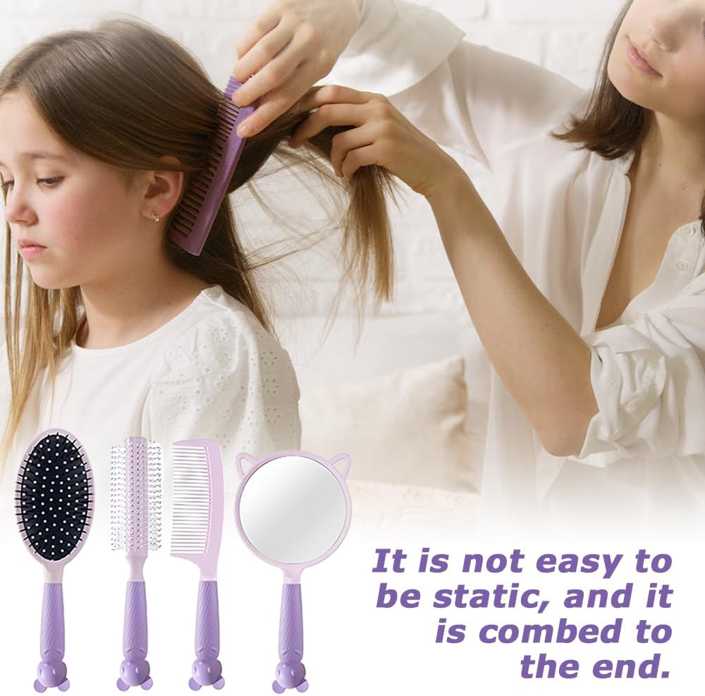 MOTRAIN 3D Air Cushion Massage Comb Set, Anti-Static Wide Teeth Air Cushion Combs for Detangling & Scalp Care,Self-Cleaning Design for Straight, Curly & Long Hair, Includes Handheld Mirror image number 4