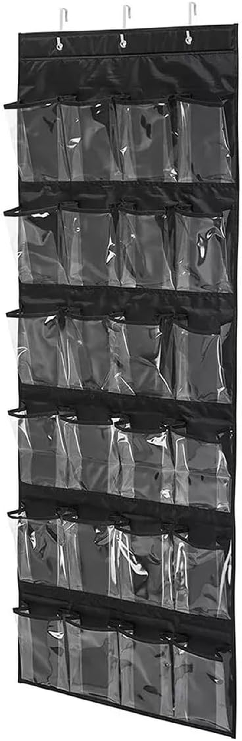 AIMALL 24-Pocket Over-The-Door Shoe Organizer, Hanging Shelf Storage with Stainless Steel Hooks, Durable Non-Woven Polyester, Space-Saving, 17.7X53 Inches
