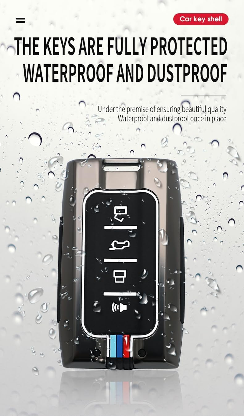 Zinc Alloy Key Fob Cover with Keychain Fit for Tank 300 500 Tank300 Tank500 4 Button Car Key Case Key Cover Silver image number 5