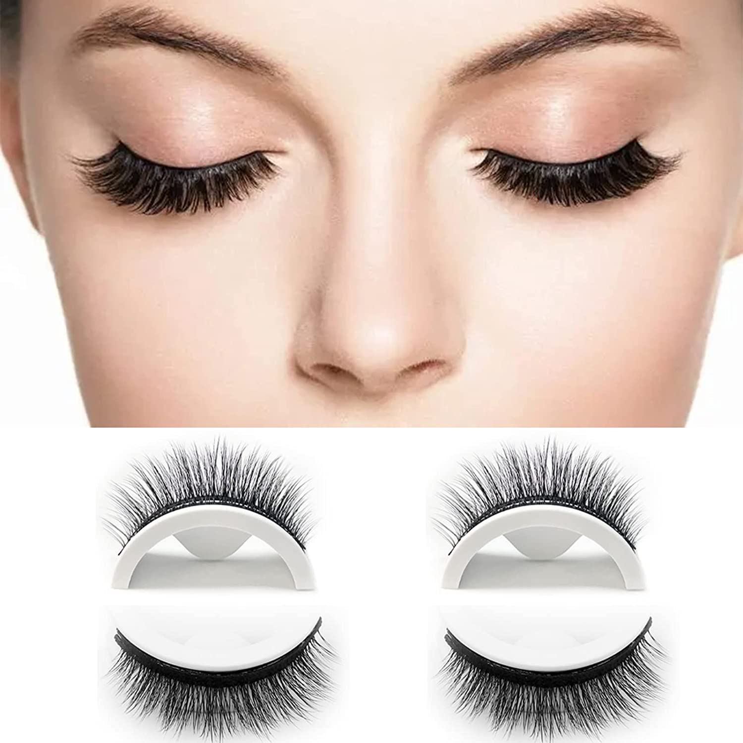 Reusable Self Adhesive False Eyelashes No Glue or Eyeliner Lashes Eyelashes Easy to Put on Non-Slip Waterproof Self Sticking False Lashes for Women 2 Pairs (F02) image number 4