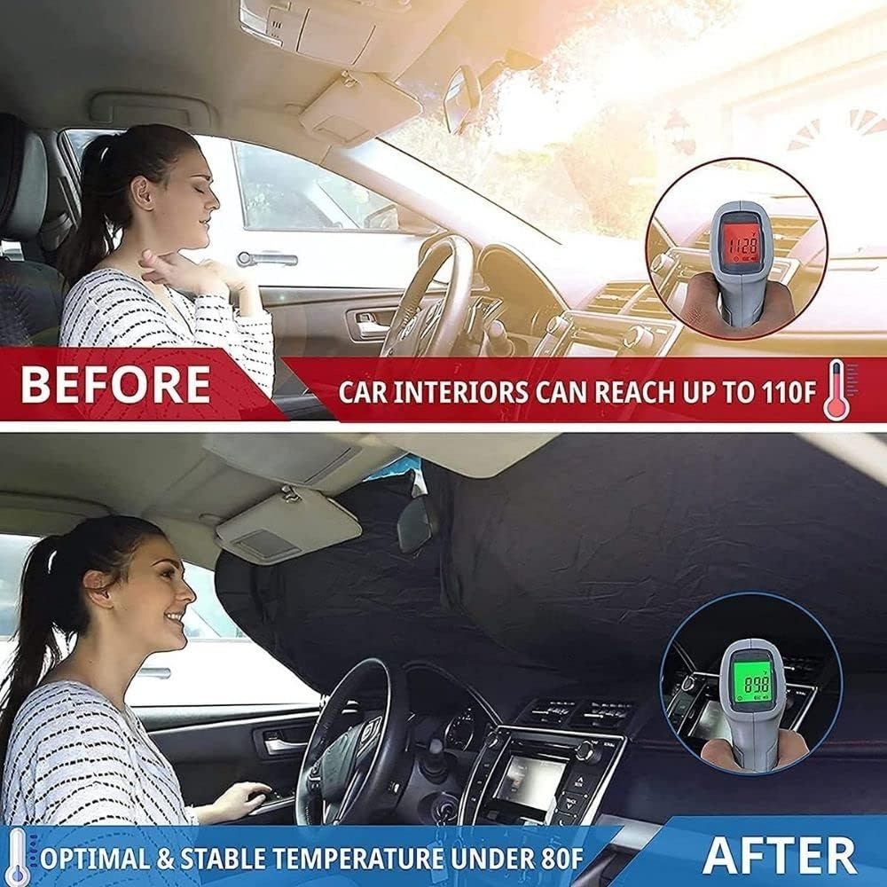 Maro WS-CXL Car Windshield Sun Shade with Storage Pouch and Steering Wheel Cover, Car Sun Visor, Xlarge Size 167 X 92.5Cm image number 2